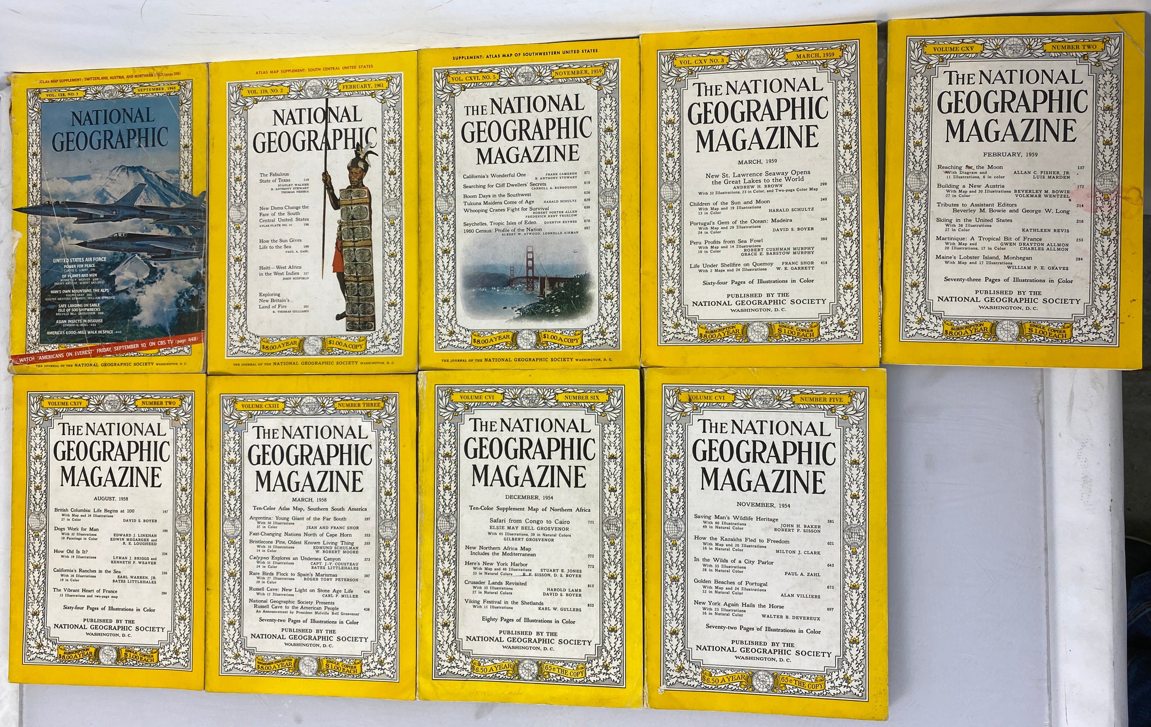 Lot of 29 Vintage National Geographic Magazines 1927-1965 No Duplicates SC
