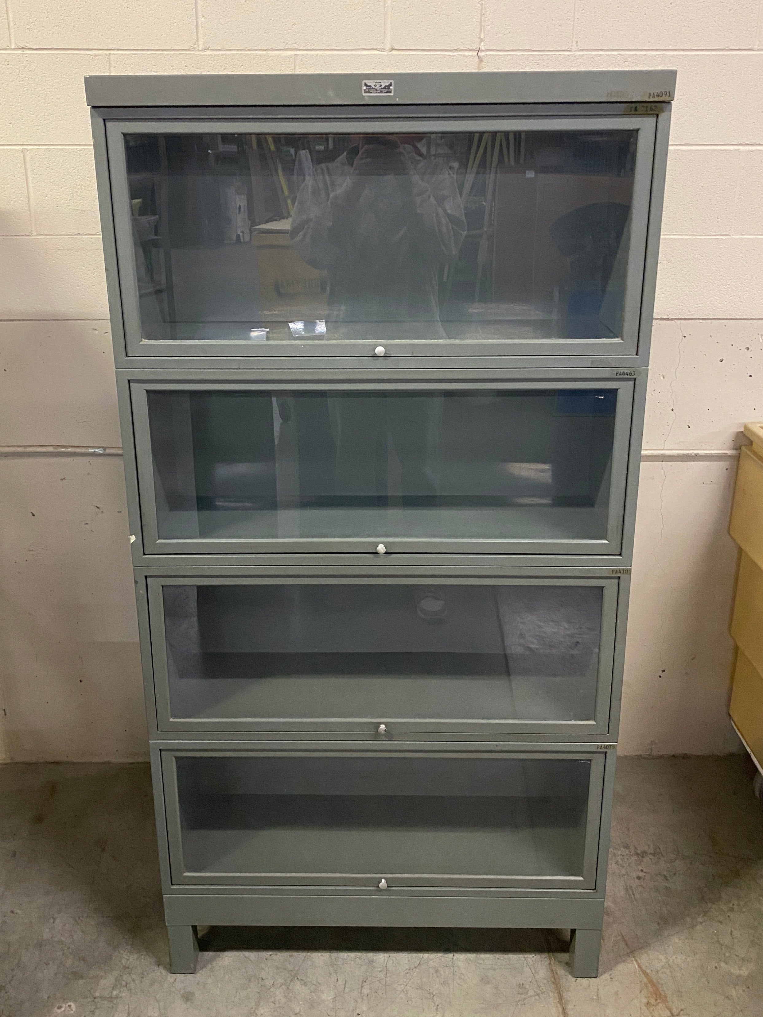 General Fireproofing Grey Barrister Glass Front Cabinet w/ Metal Base (4 Stack)