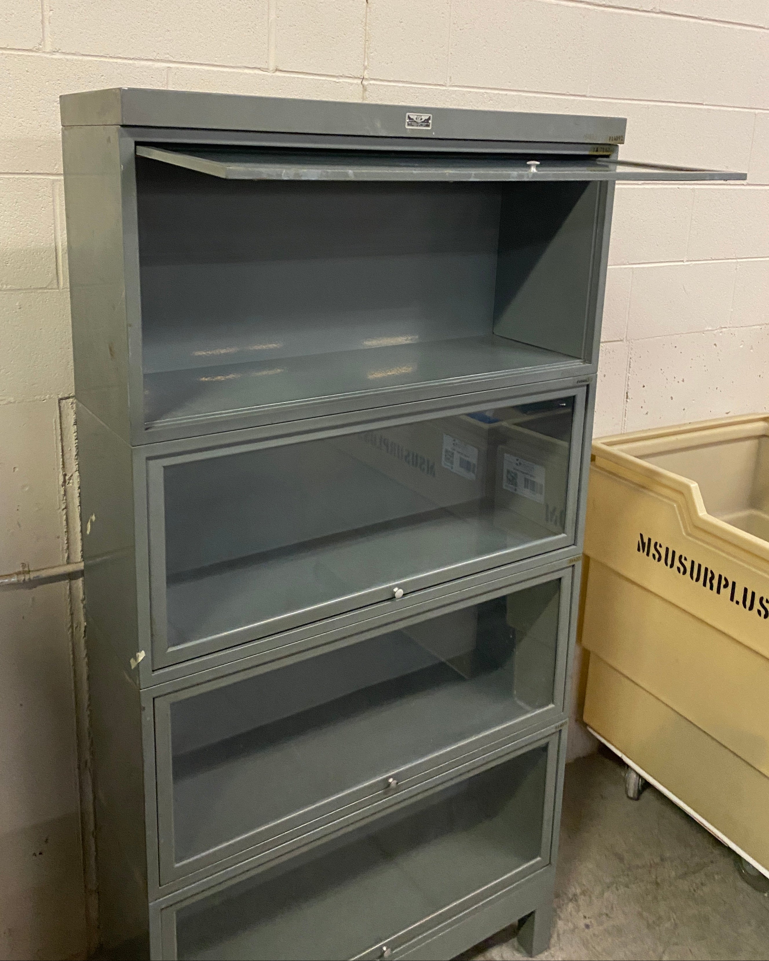 General Fireproofing Grey Barrister Glass Front Cabinet w/ Metal Base (4 Stack)