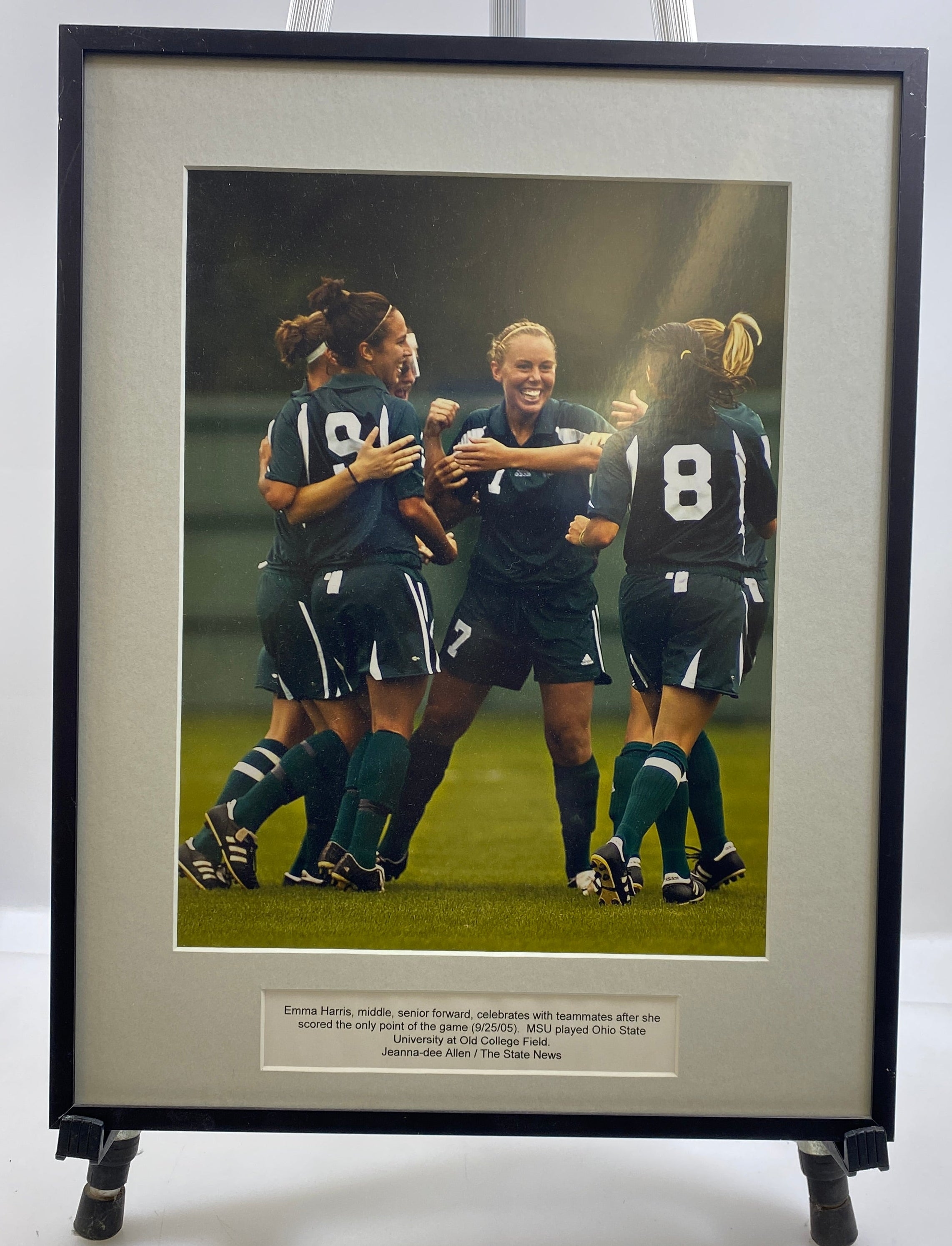 Framed Sports Photography Print Women's Soccer Celebration Matted Black Frame