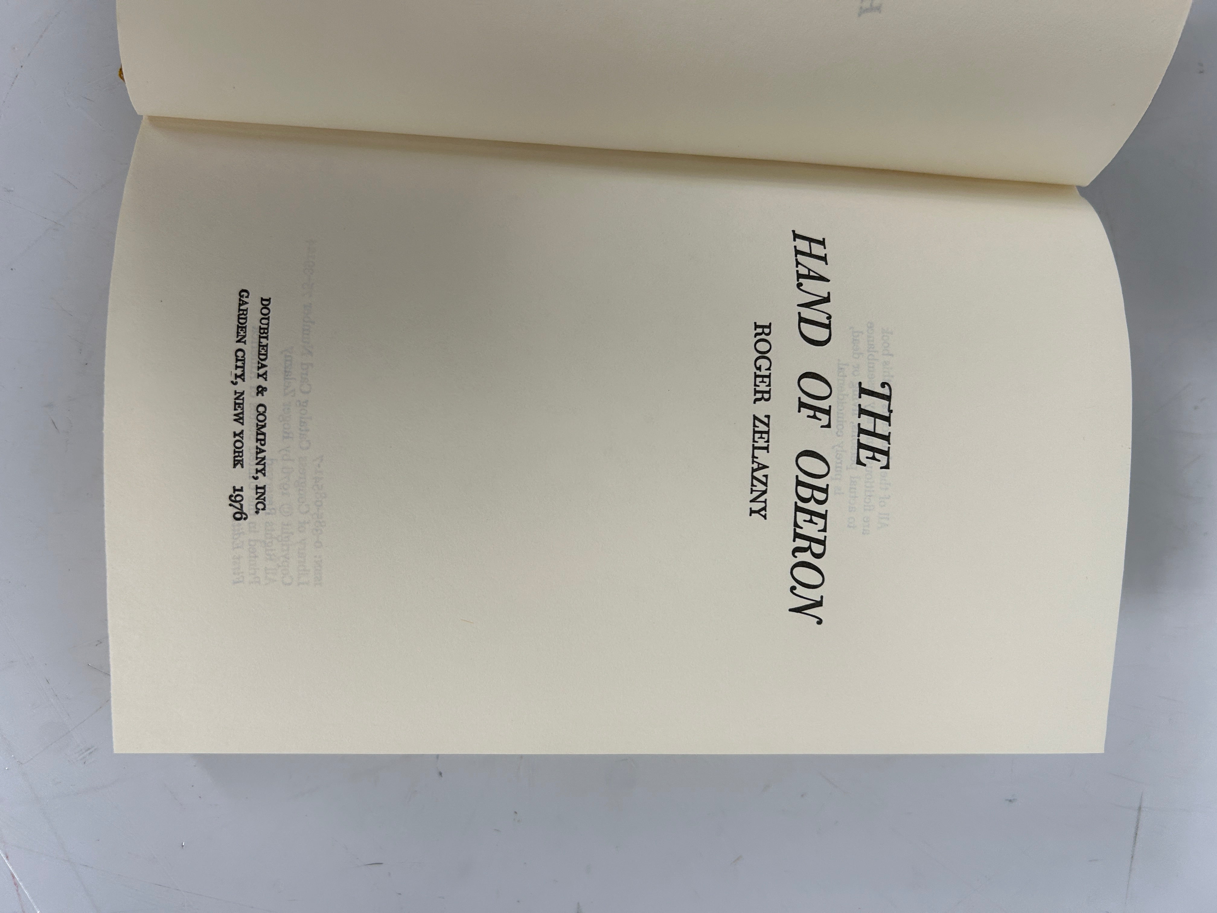 The Hand of Oberon by Roger Zelazny 1976 Doubleday 1st Edition HCDJ