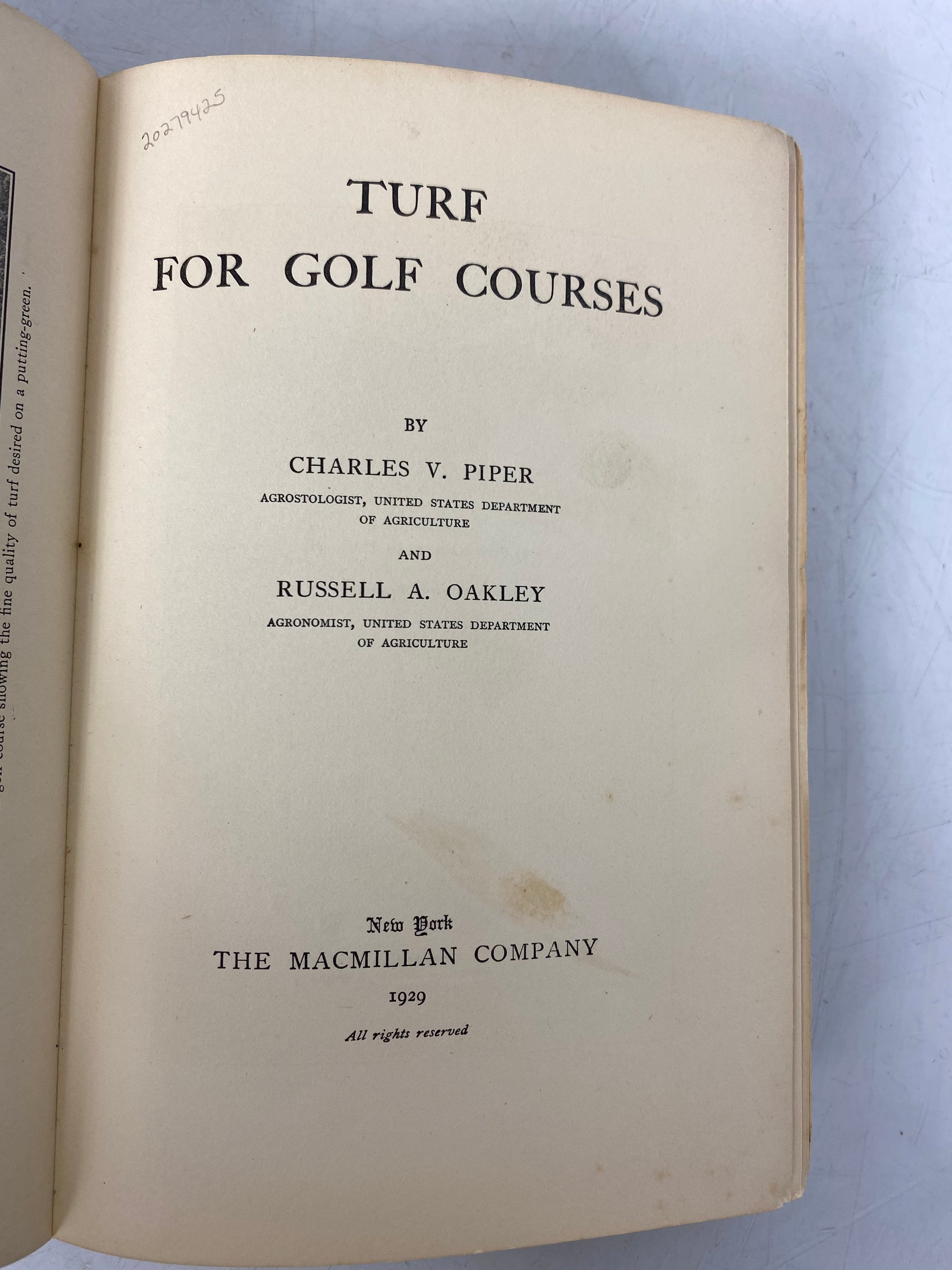 Turf for Golf Courses Piper/Oakley 1929 Vintage HC Ex-Library