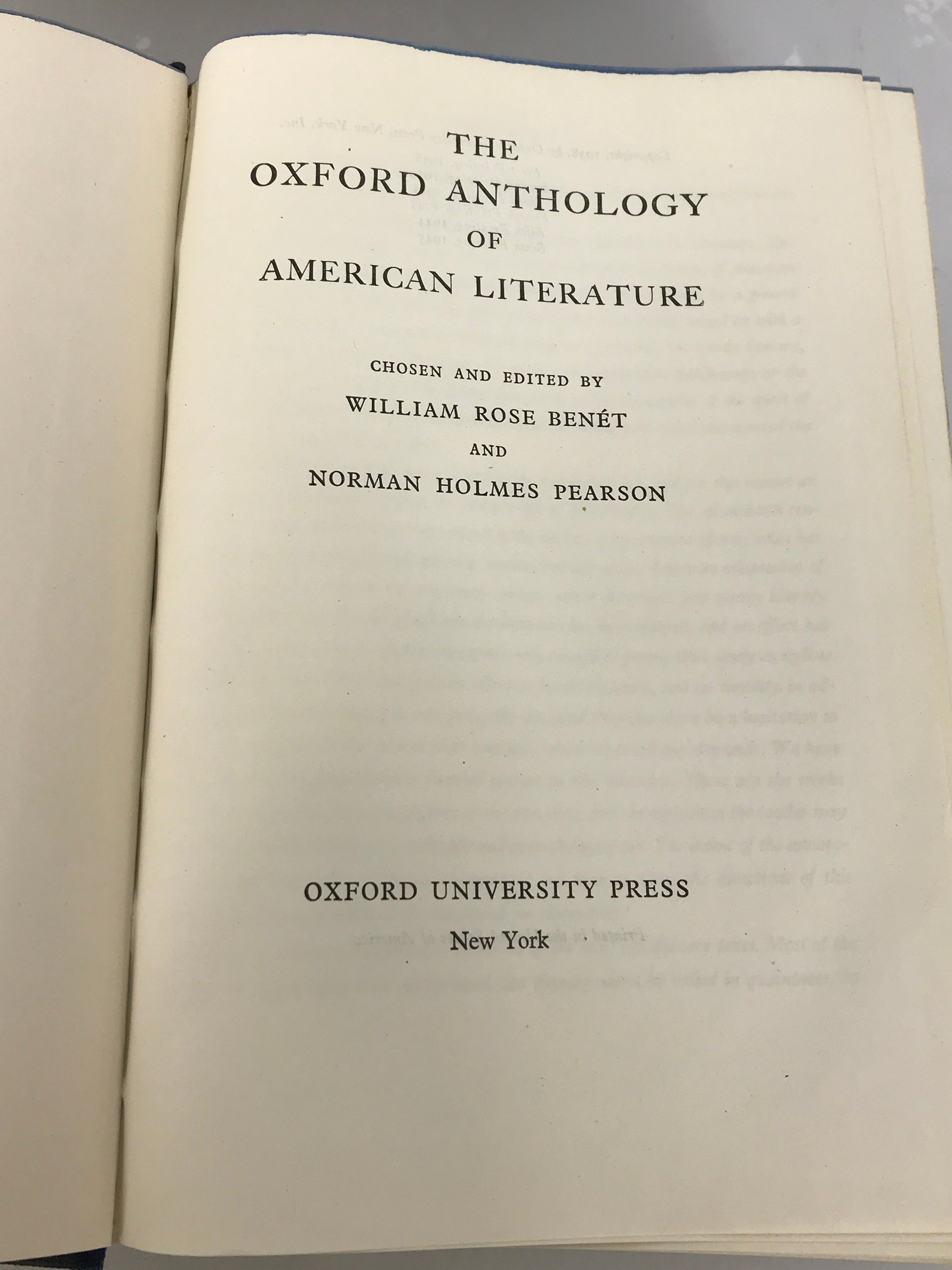 The Oxford Anthology of American Literature Benet and Pearson 1945 Sixth Printing HC