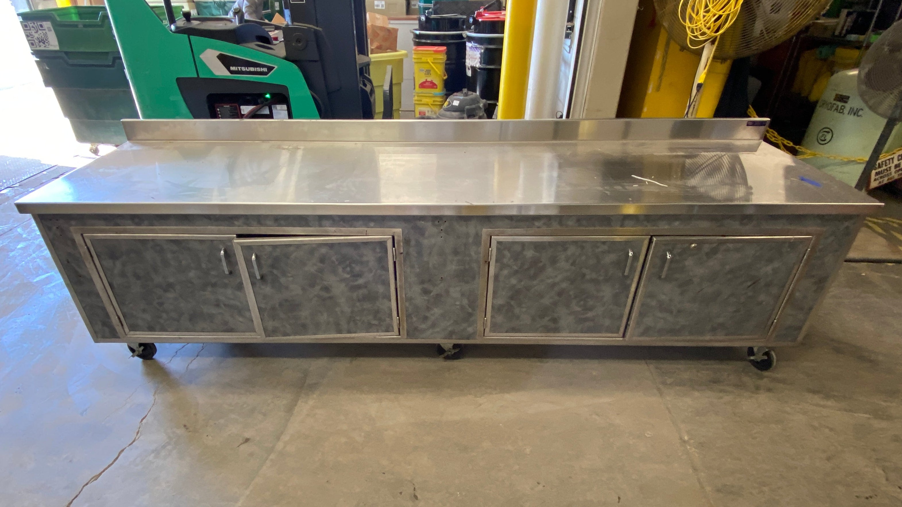 PRS Stainless Steel Prep Table with 2 Cabinet Doors and Backsplash