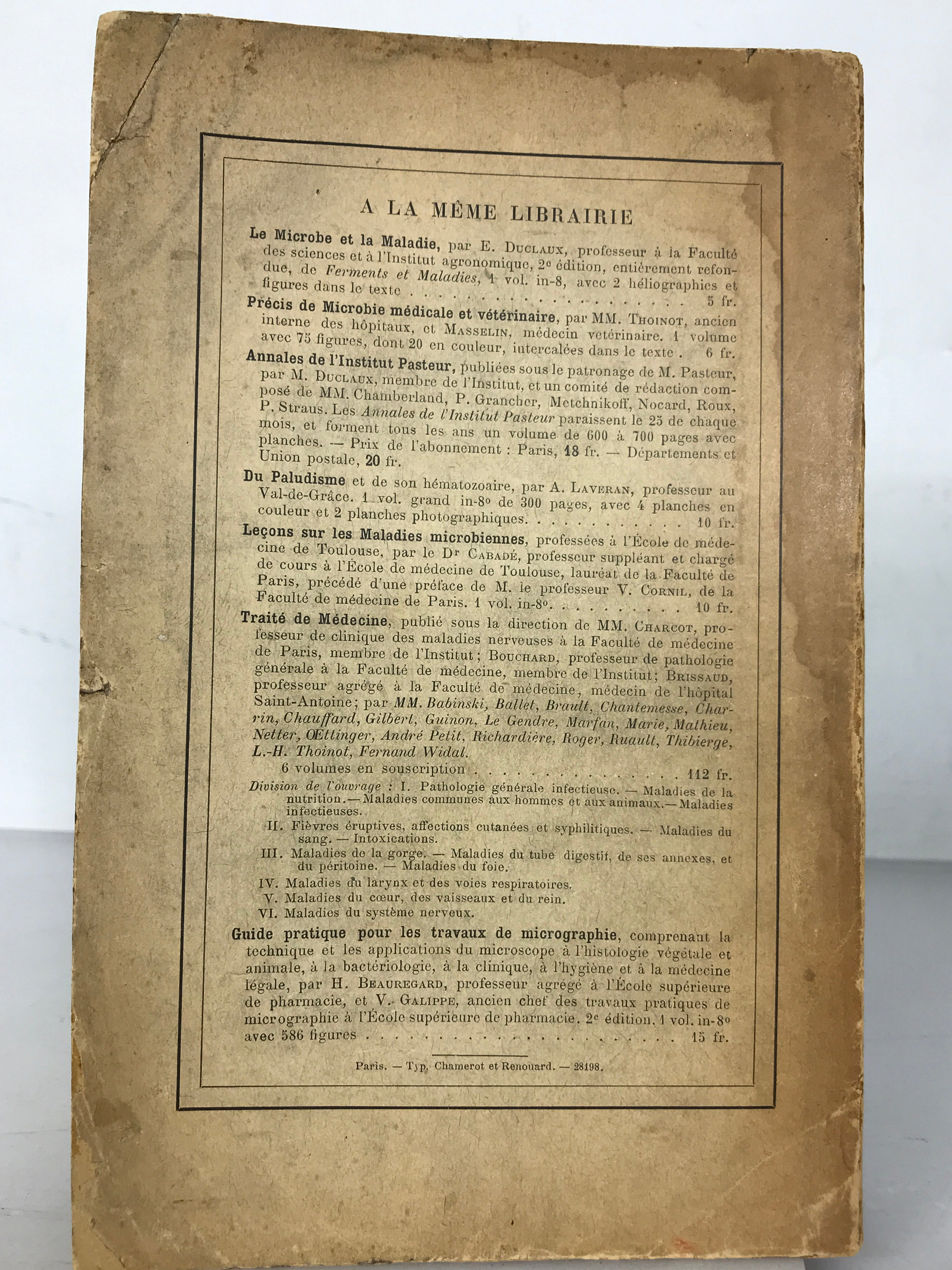 Lecons sur La Pathologie de L'Inflammation 1892 Text, Newer Paper Covers