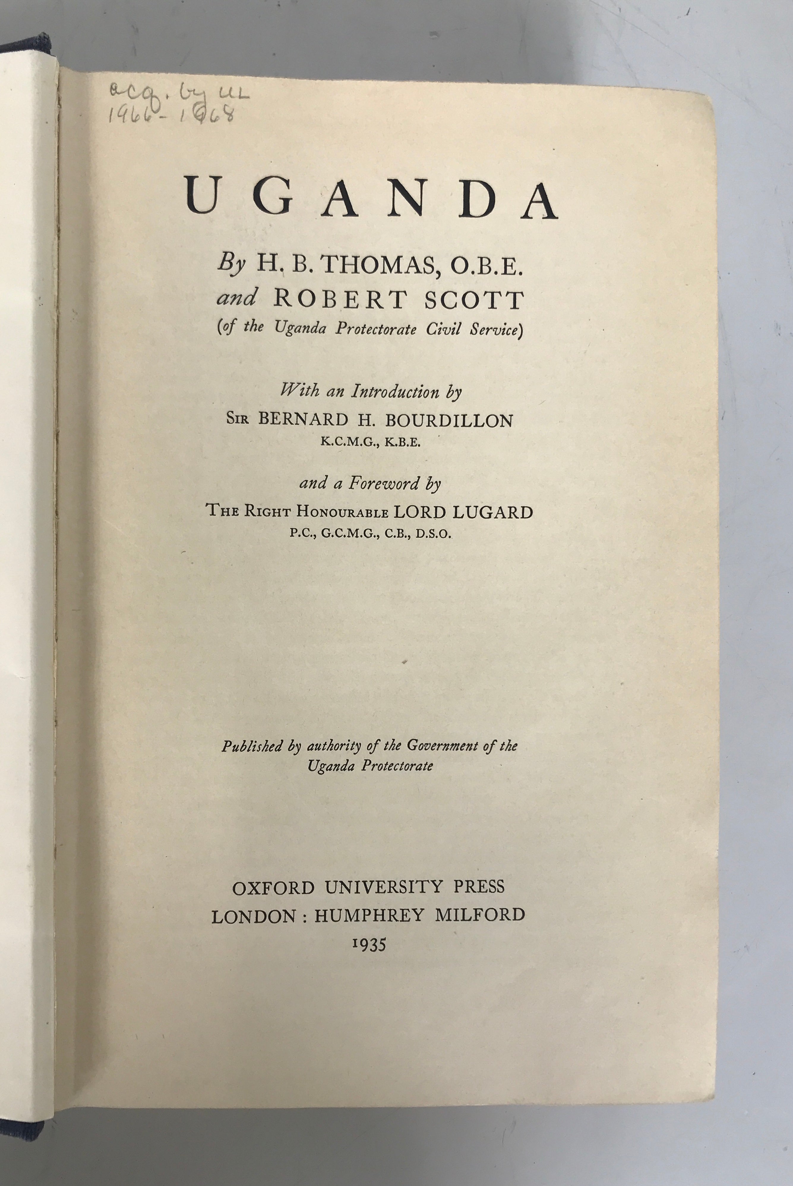 Uganda by Thomas & Scott 1935 HC Ex-Library With Color Plates