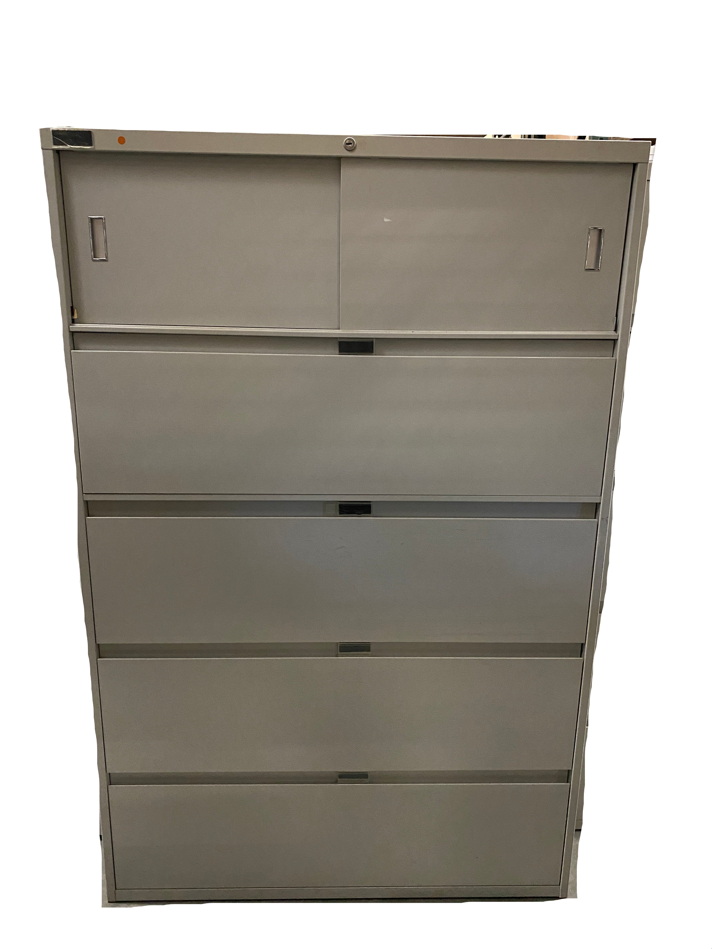 Steelcase Grey Metal Office 4 Drawer Sliding Door Compartment Filing Cabinet