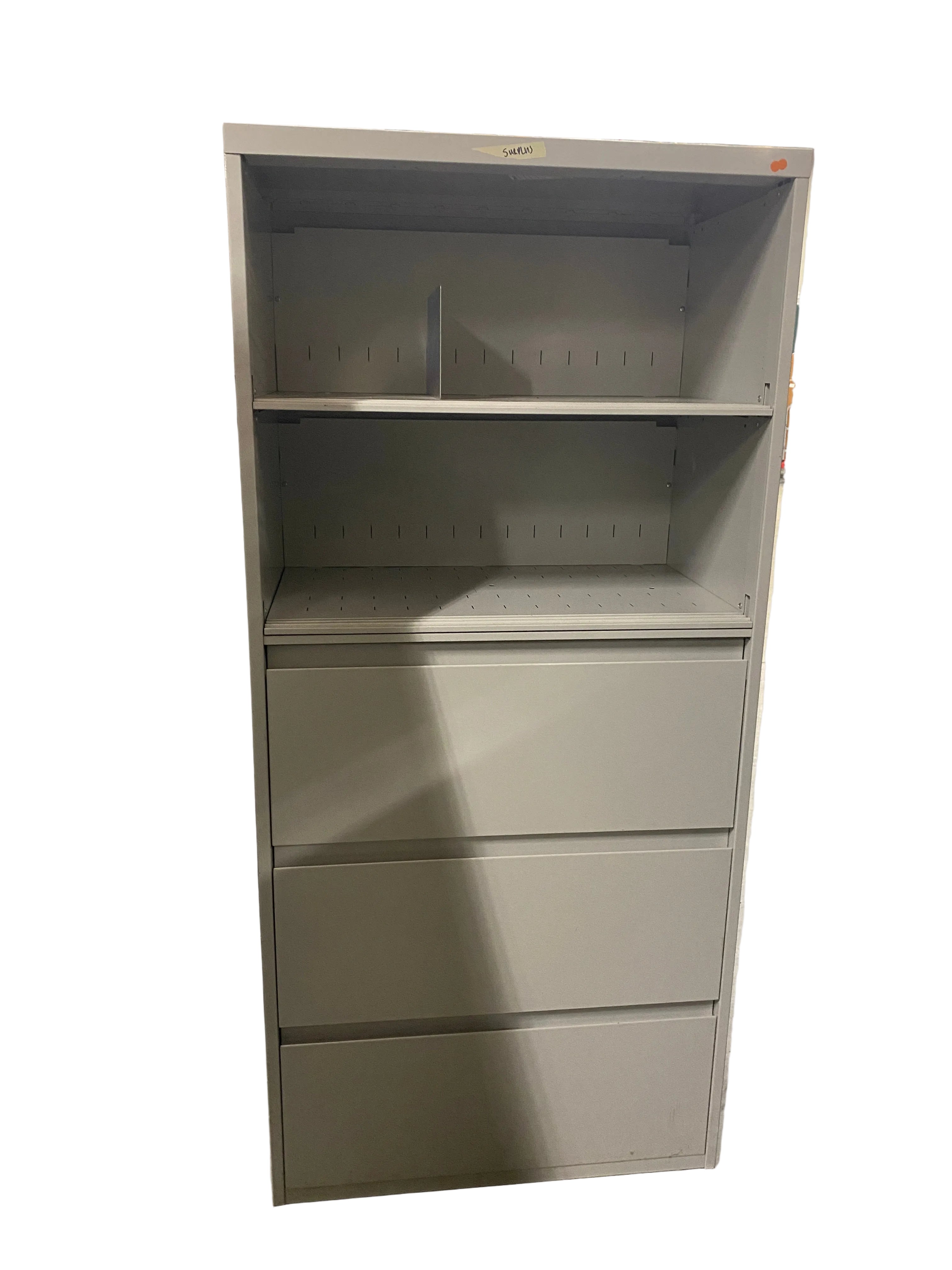 Steelcase Grey Metal Office 3 Drawer 2 Shelves Filing Cabinet