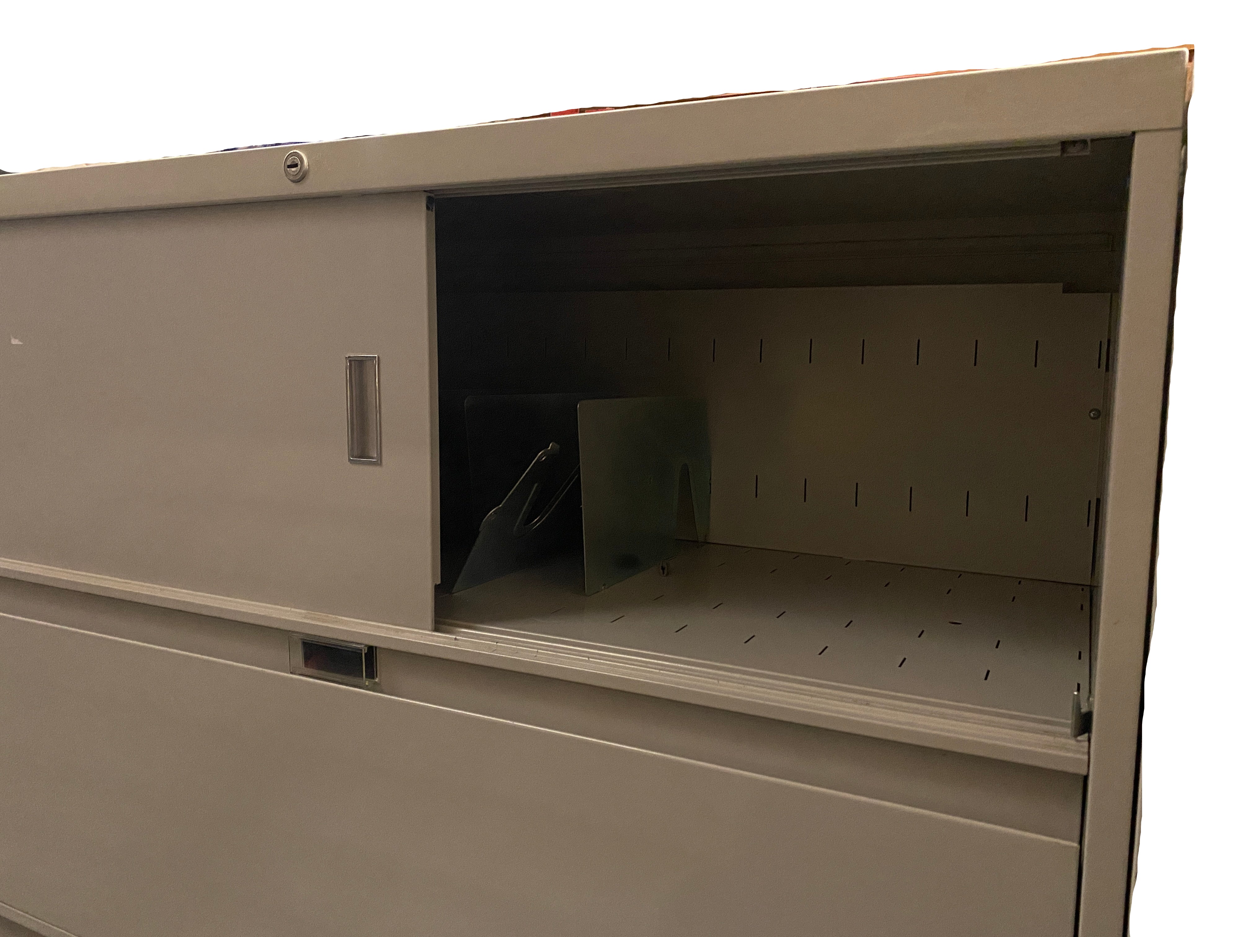 Steelcase Grey Metal Office 4 Drawer Sliding Door Compartment Filing Cabinet