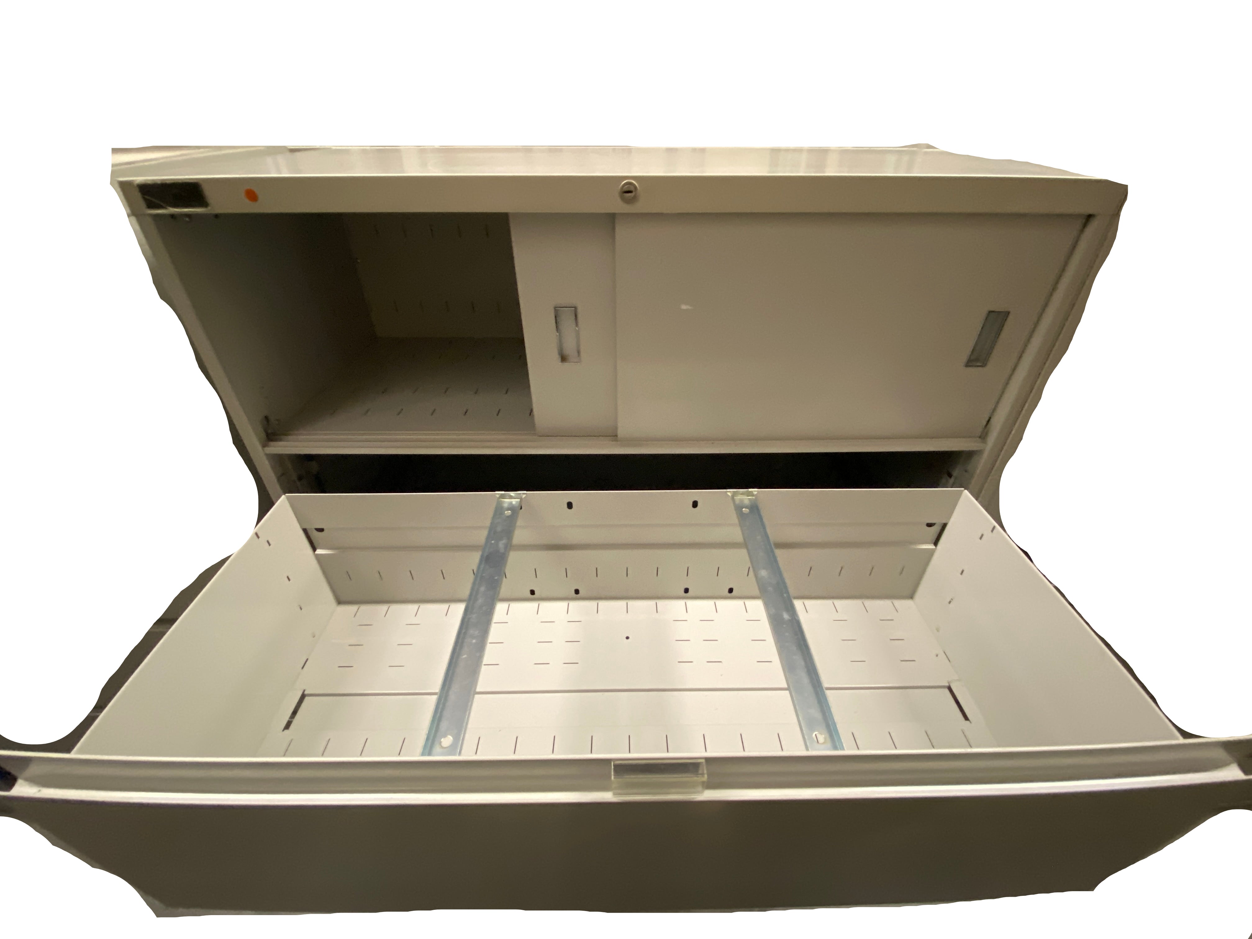 Steelcase Grey Metal Office 4 Drawer Sliding Door Compartment Filing Cabinet