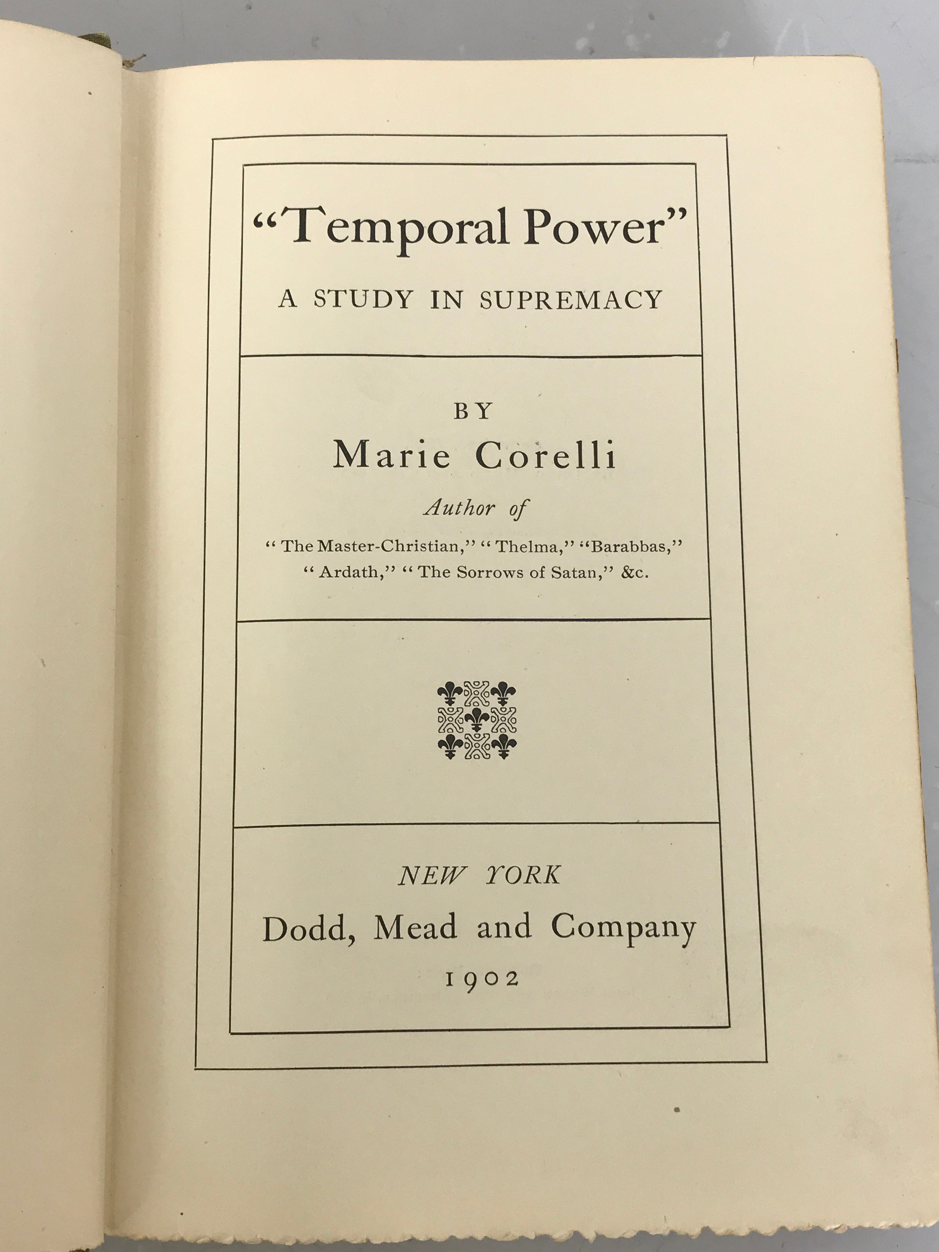 "Temporal Power" A Novel by Marie Corelli First Edition 1902 HC