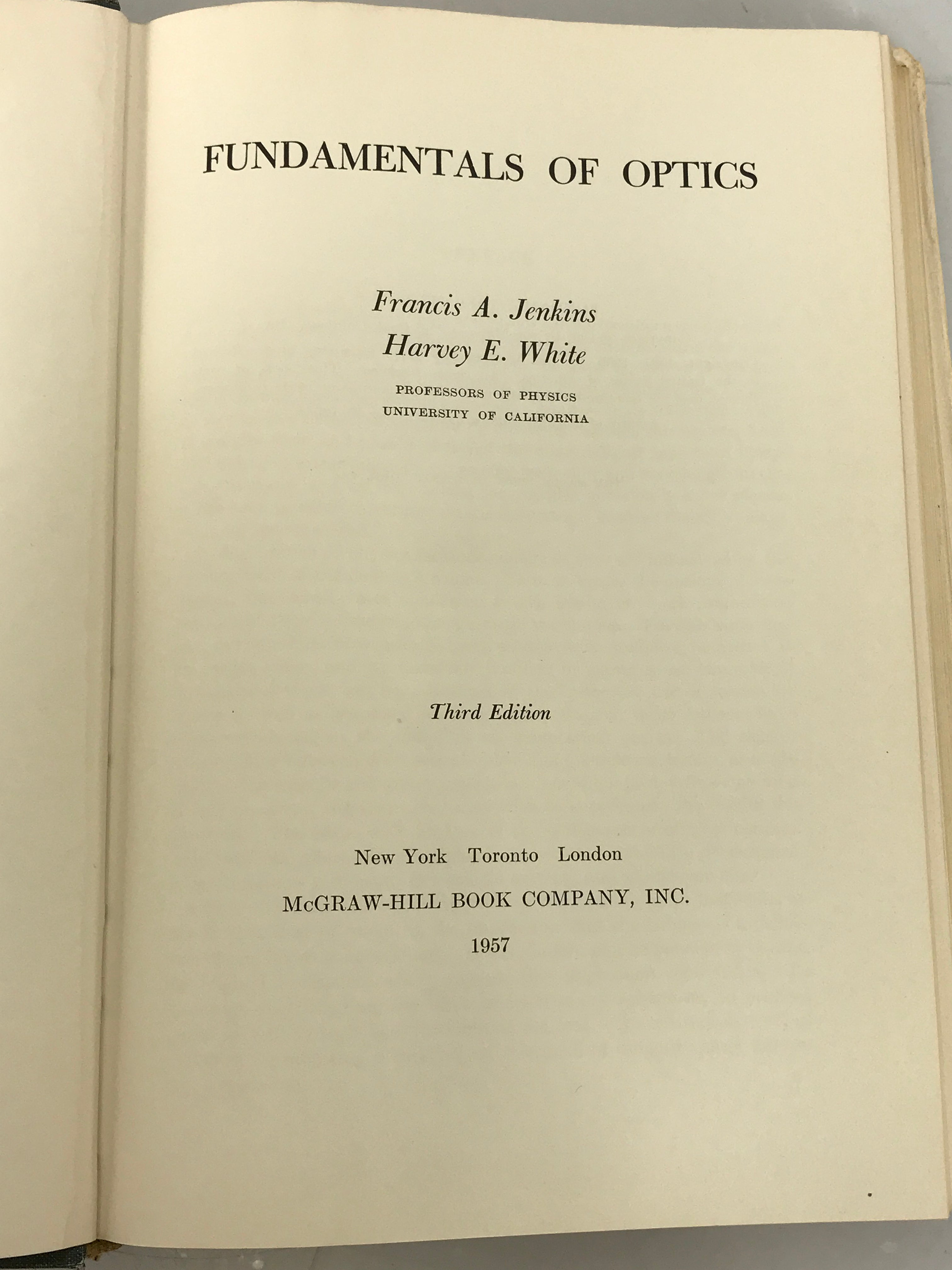 Fundamentals of Optics by Francis A. Jenkins and Harvey E. White 1957 HC DJ