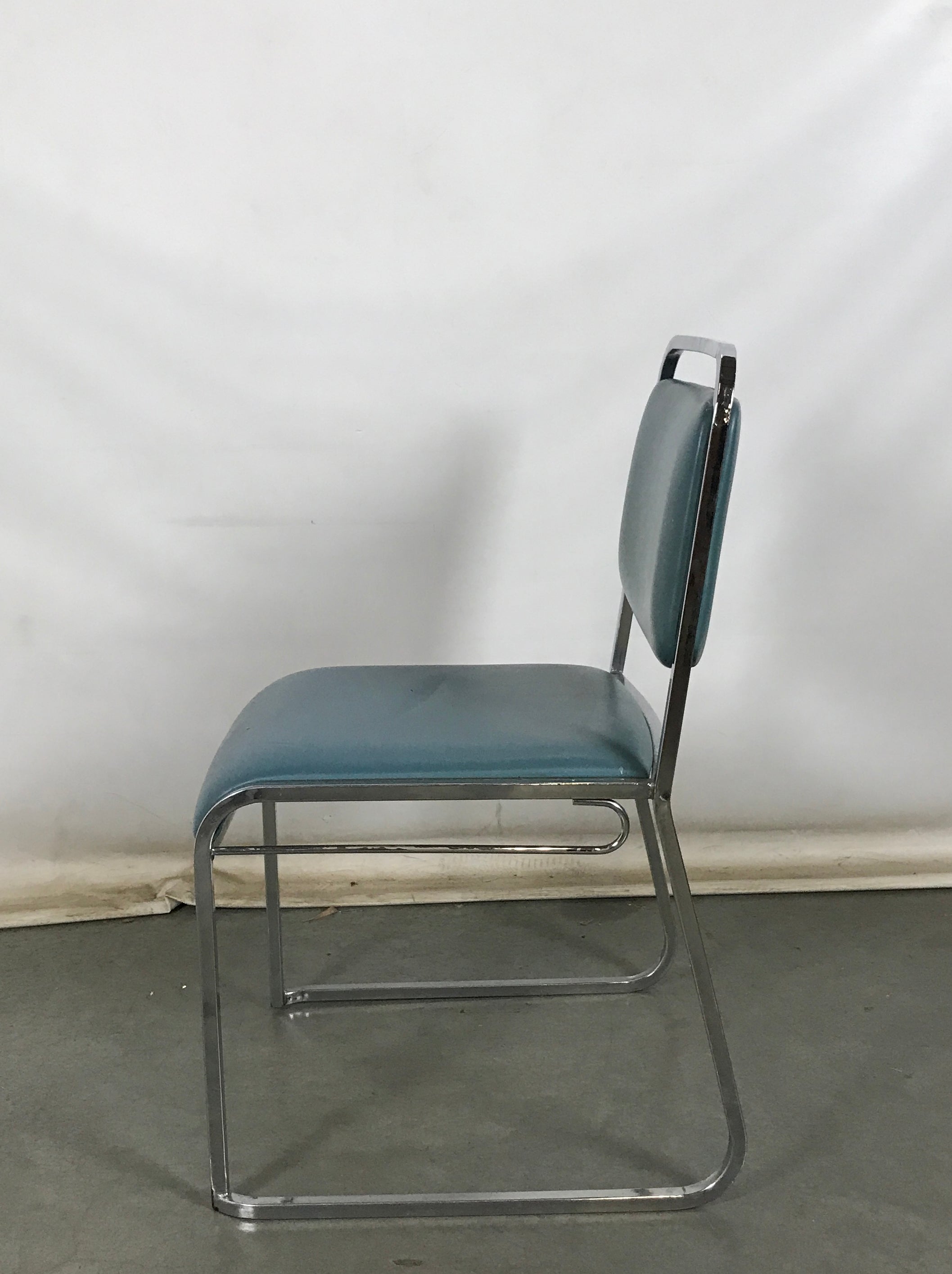 Blue Armless Leather Chair