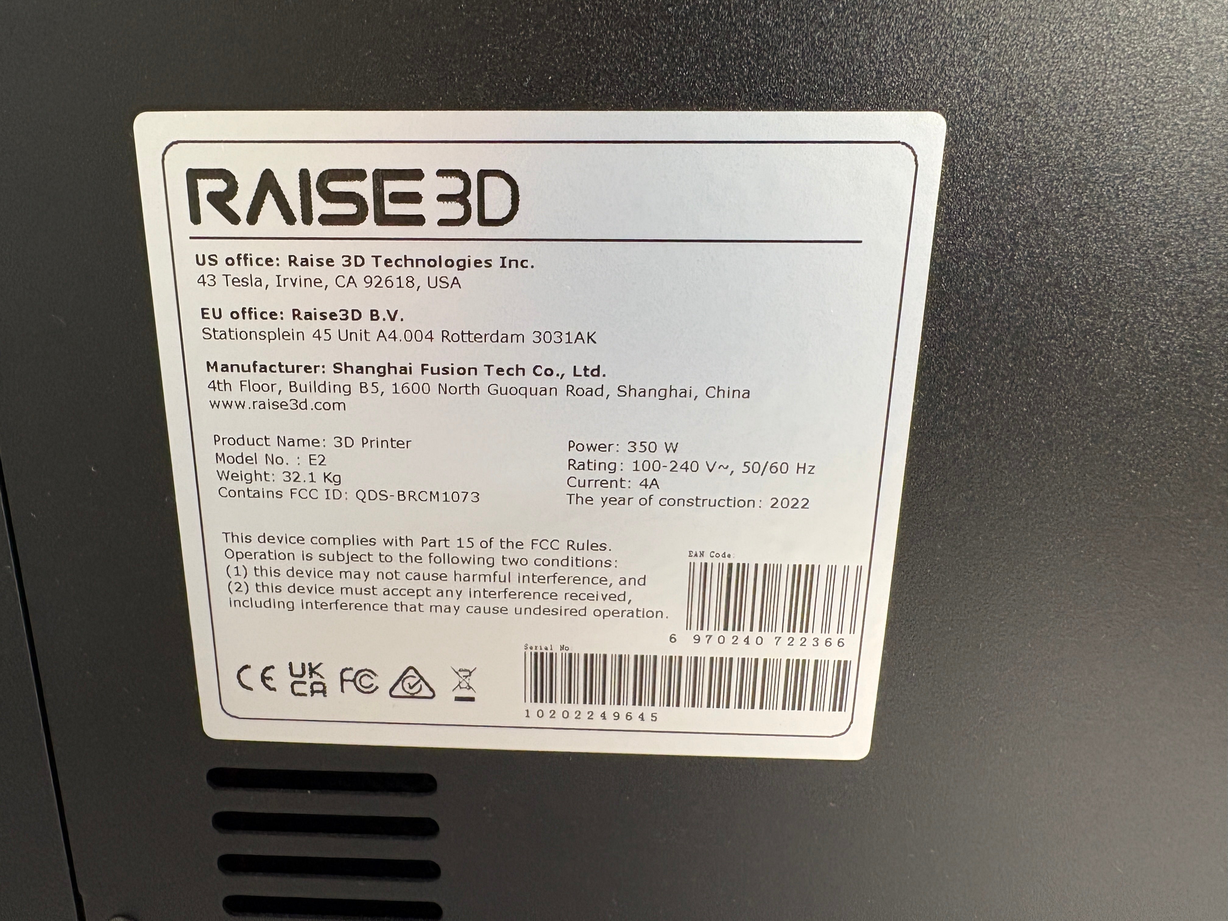 Raise3D Desktop 3D Printer Model E2 with IDEX System