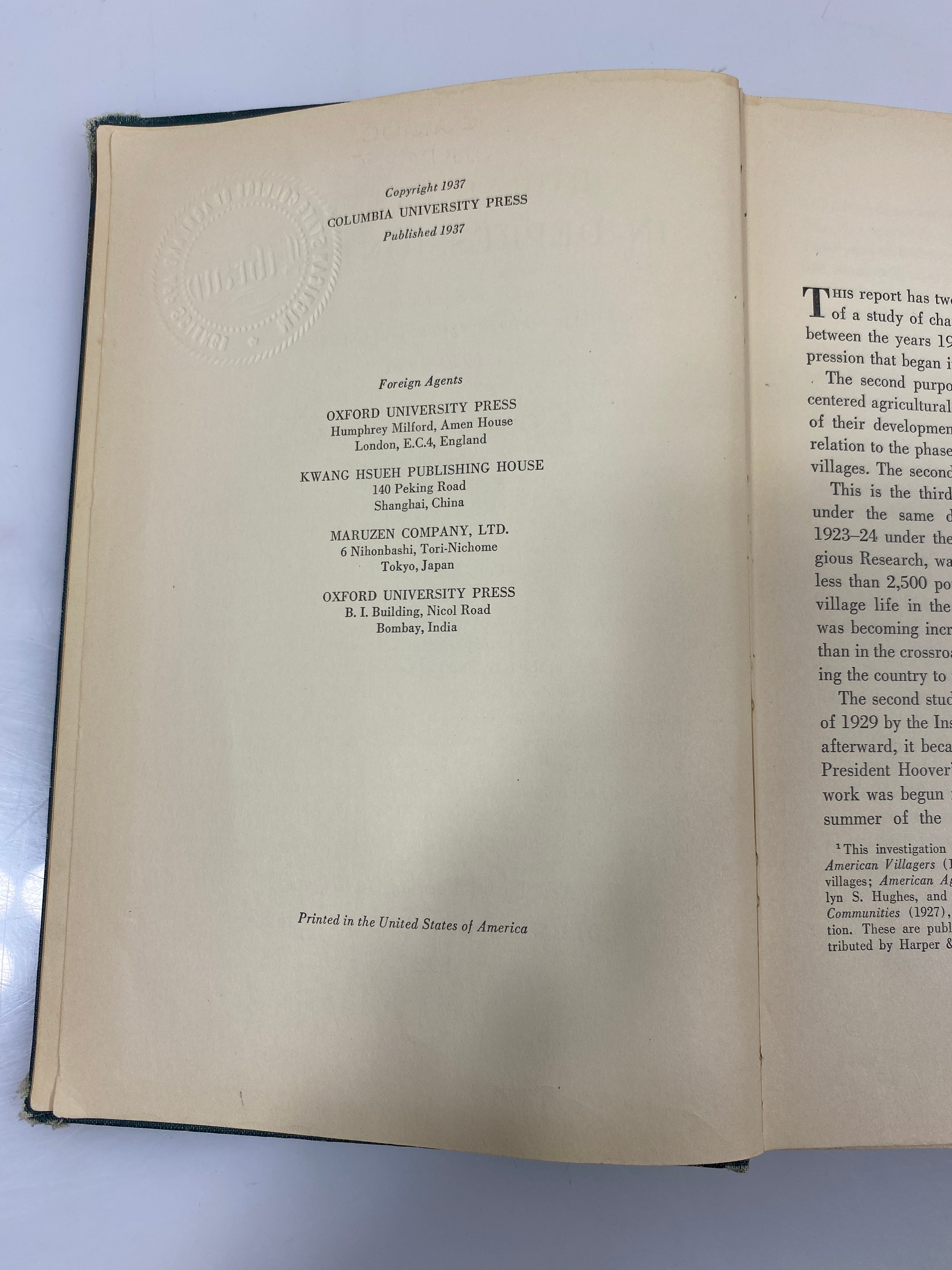 Rural Trends in Depression Years by Brunner/Lorge Ex-library 1937 HC