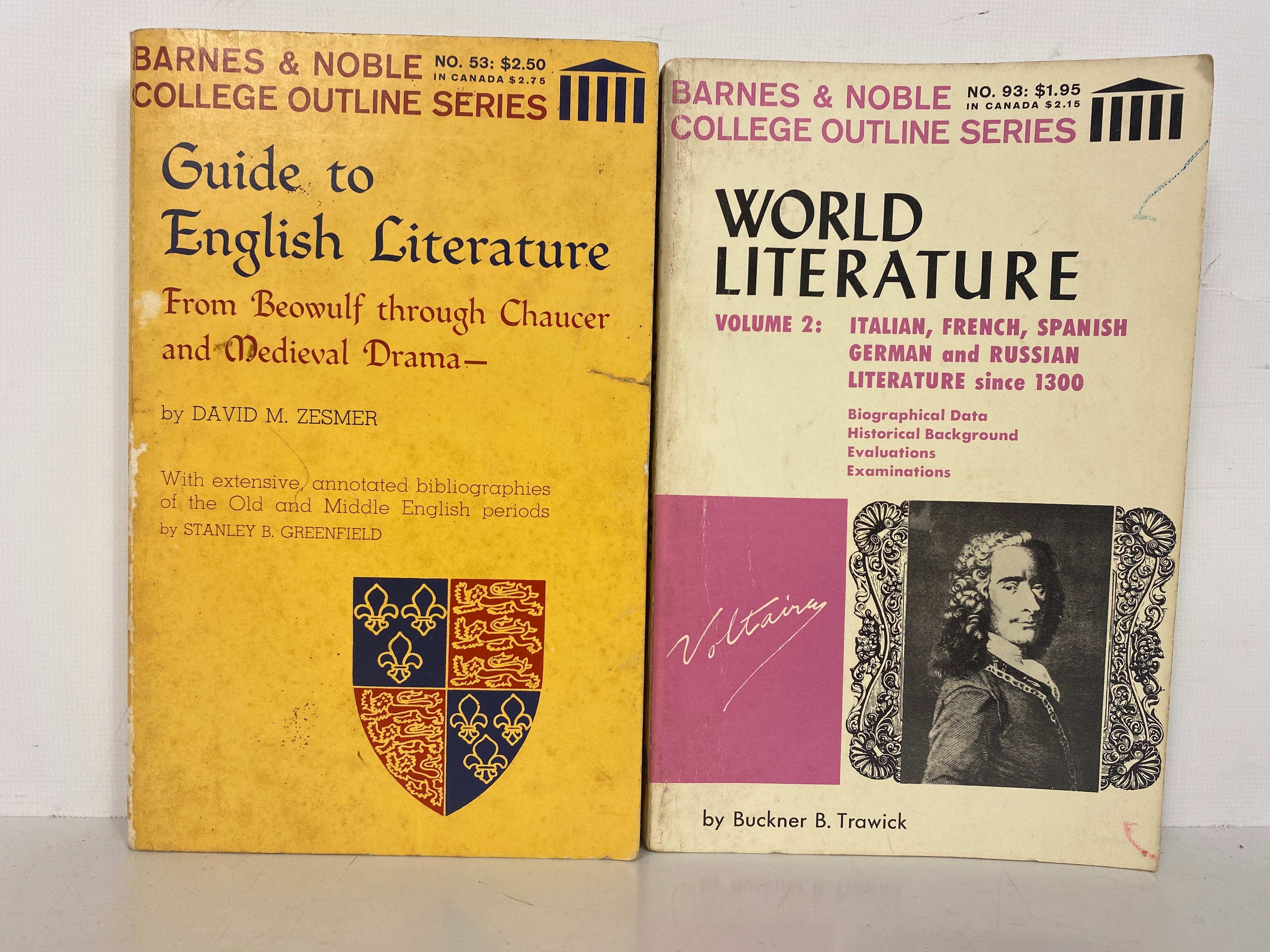 2 Vols Barnes & Noble College Outline Series World & English Literature SC