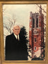 Framed Portrait of MSU President John Hannah and Beaumont Tower