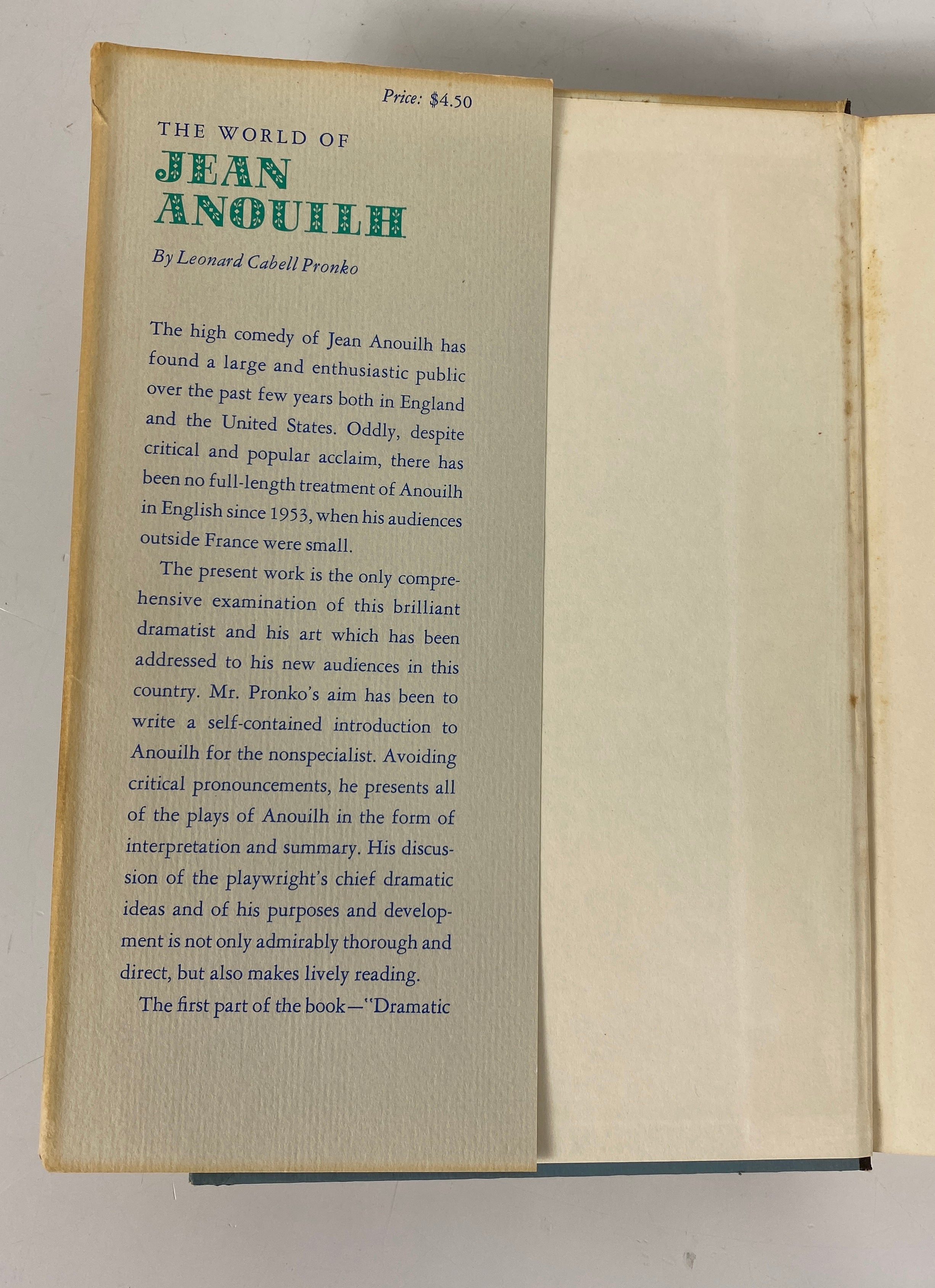 The World of Jean Anouilh by Leonard Cabell Pronko 1961 HC DJ