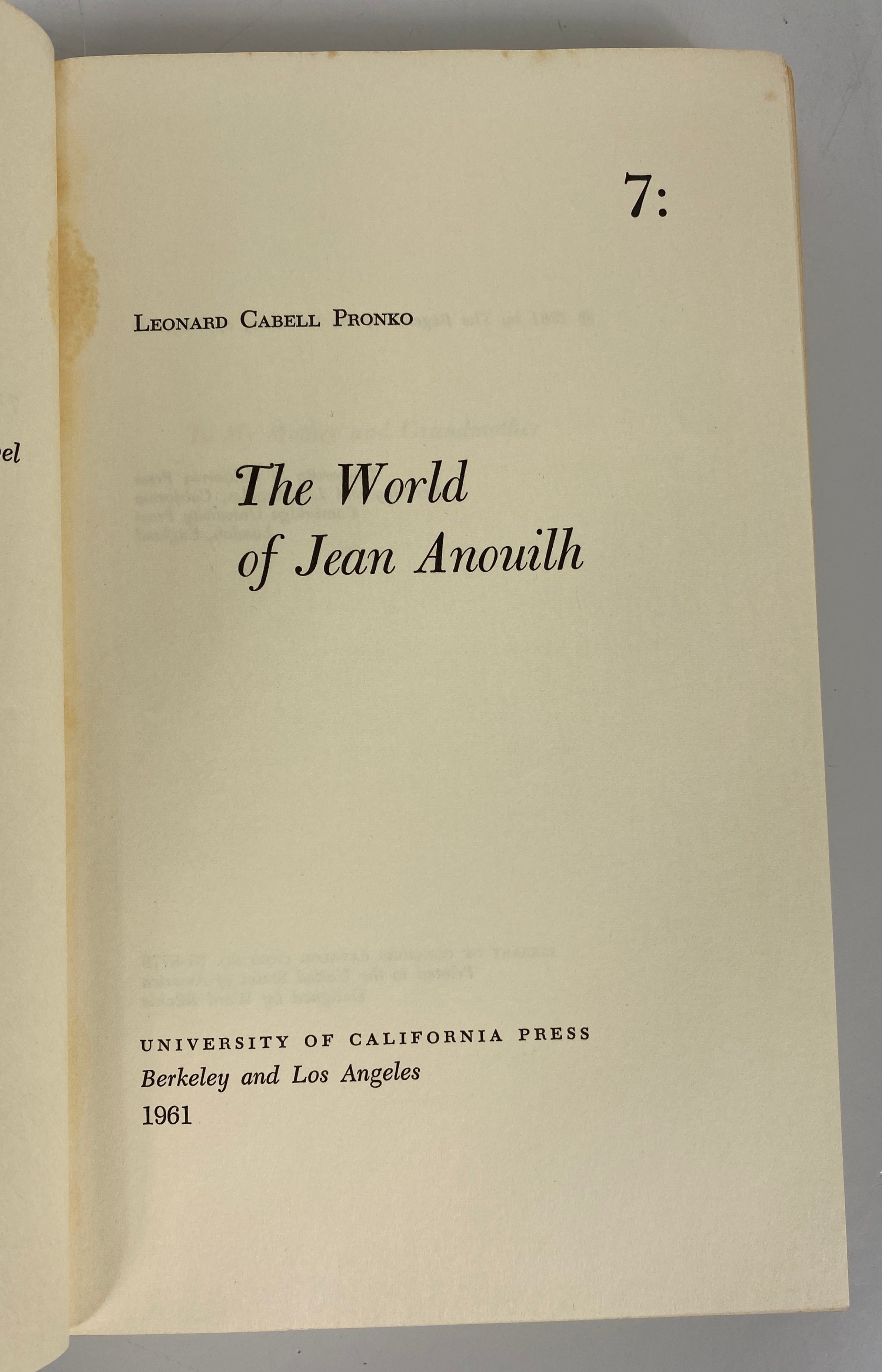 The World of Jean Anouilh by Leonard Cabell Pronko 1961 HC DJ