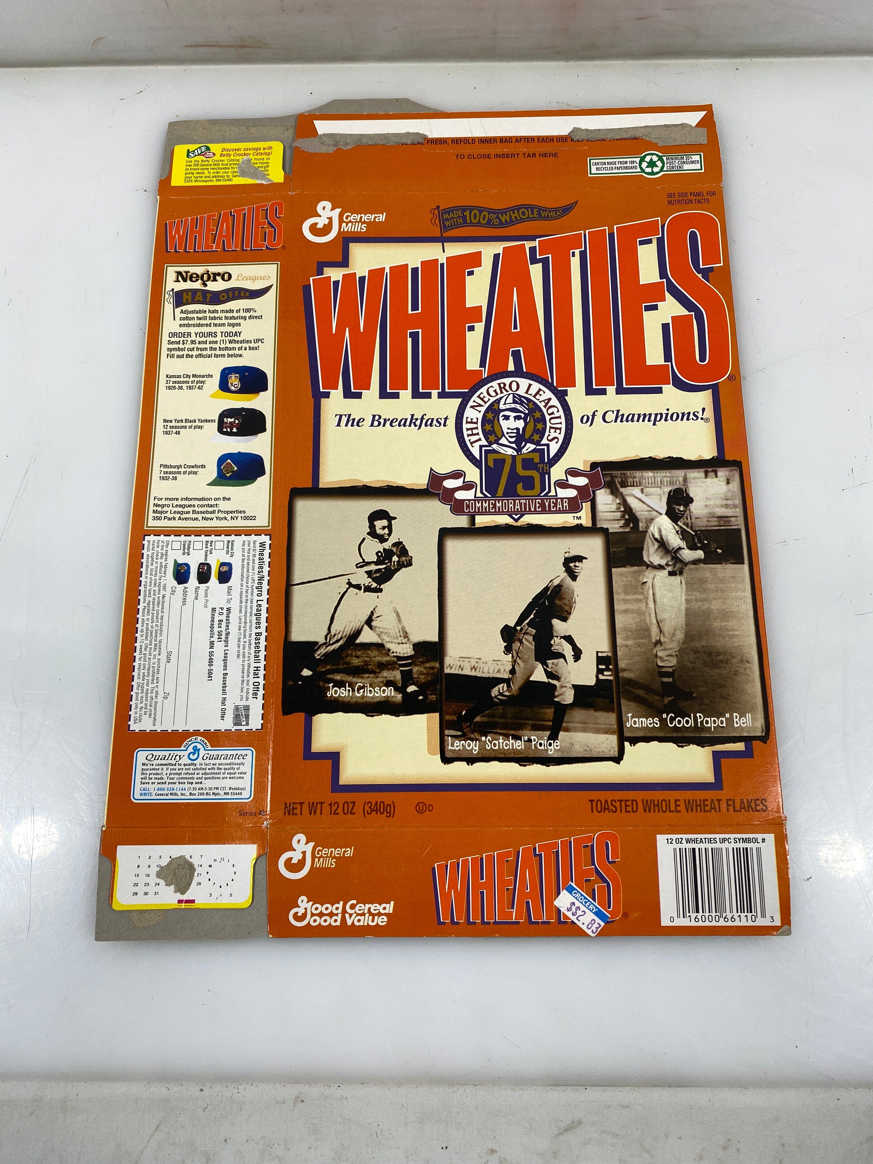 General Mills Wheaties The Negro Leagues 75th Commemorative Year Empty Cereal Box