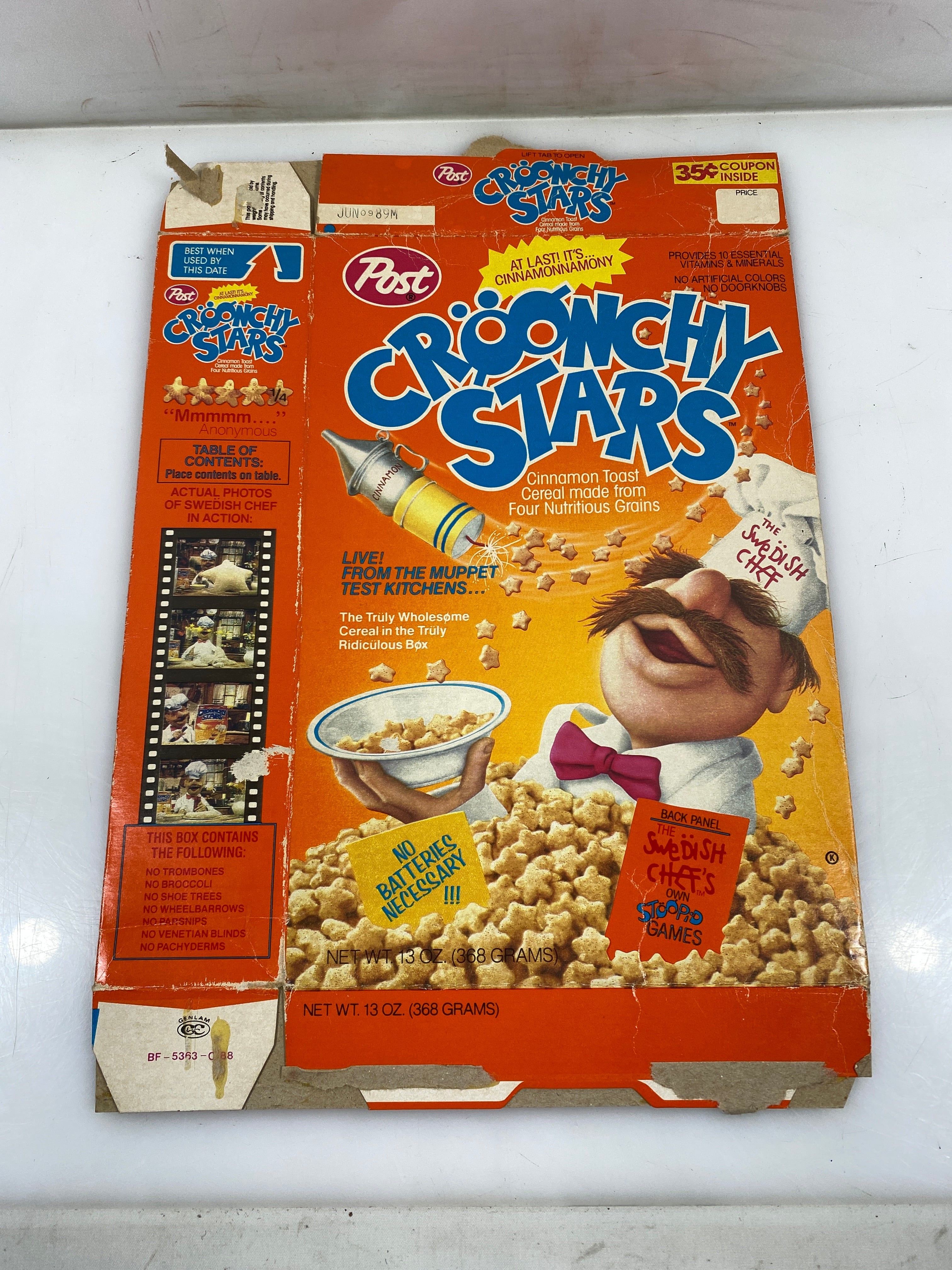 Vintage Post Croonchy Stars Empty Cereal Box with The Muppets The Swedish Chef
