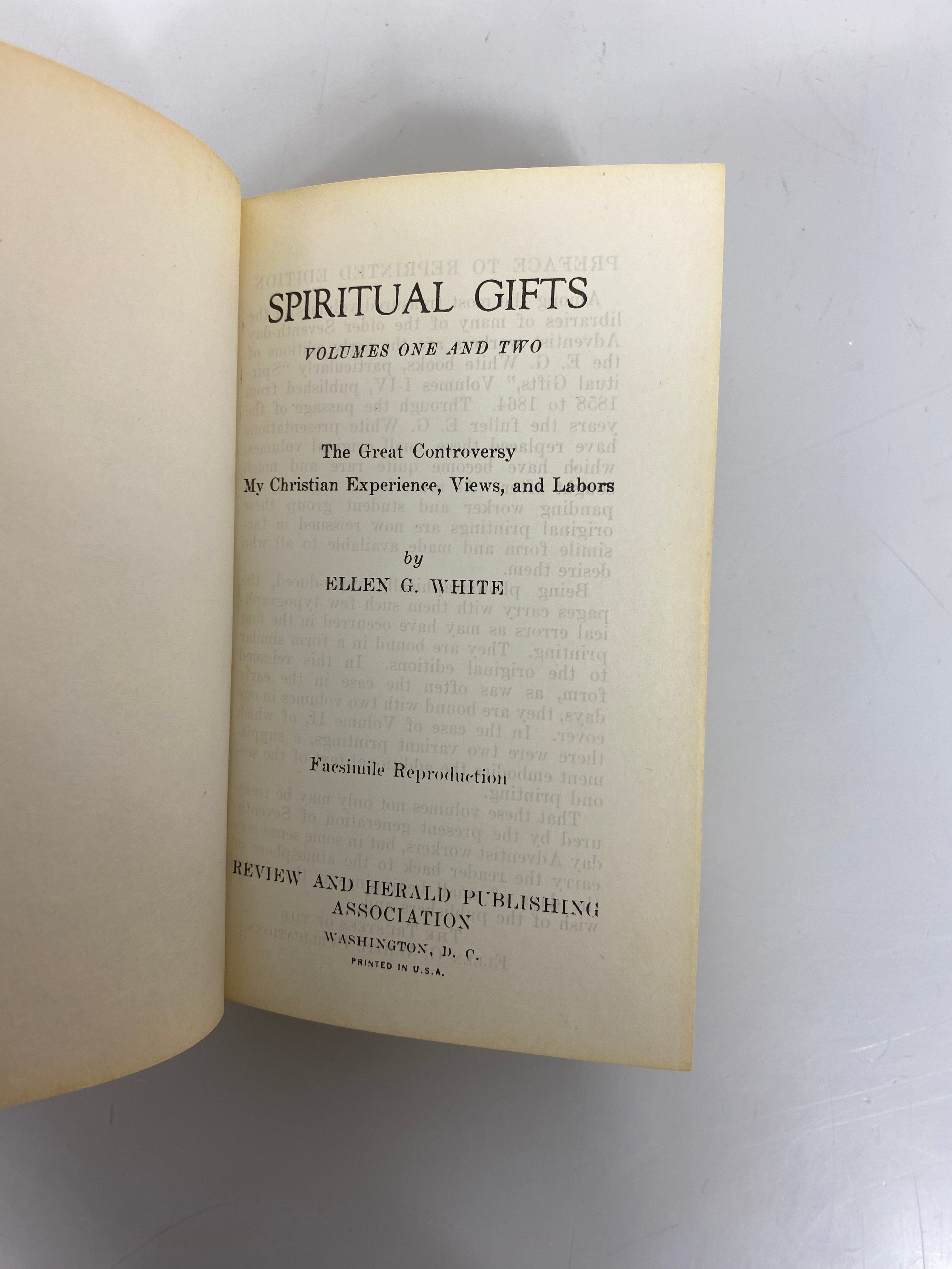 Spiritual Gifts Vols I-II 1945 Facsimile Ellen White HC