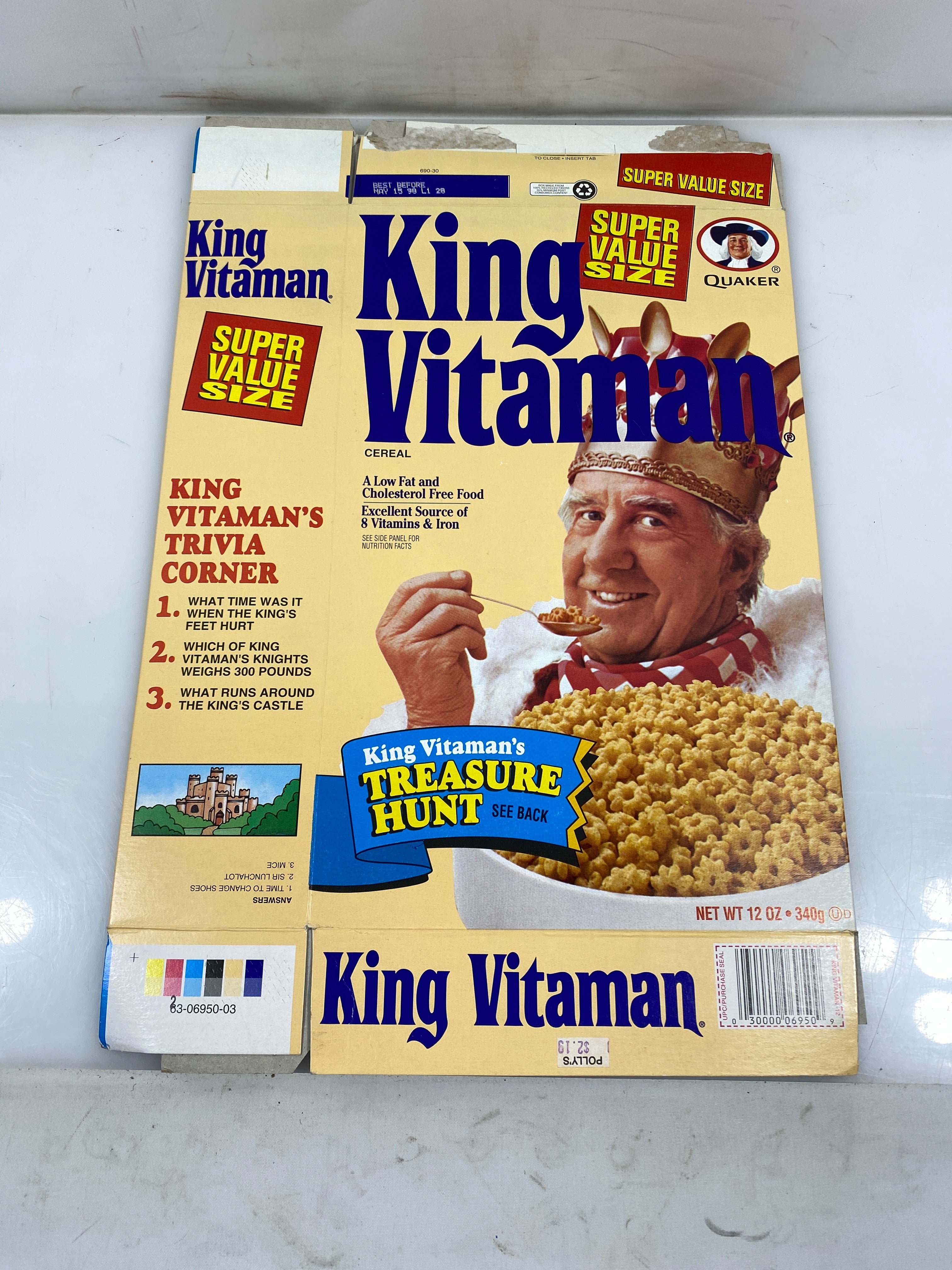 Vintage Quaker King Vitamin's Treasure Hunt Empty Cereal Box