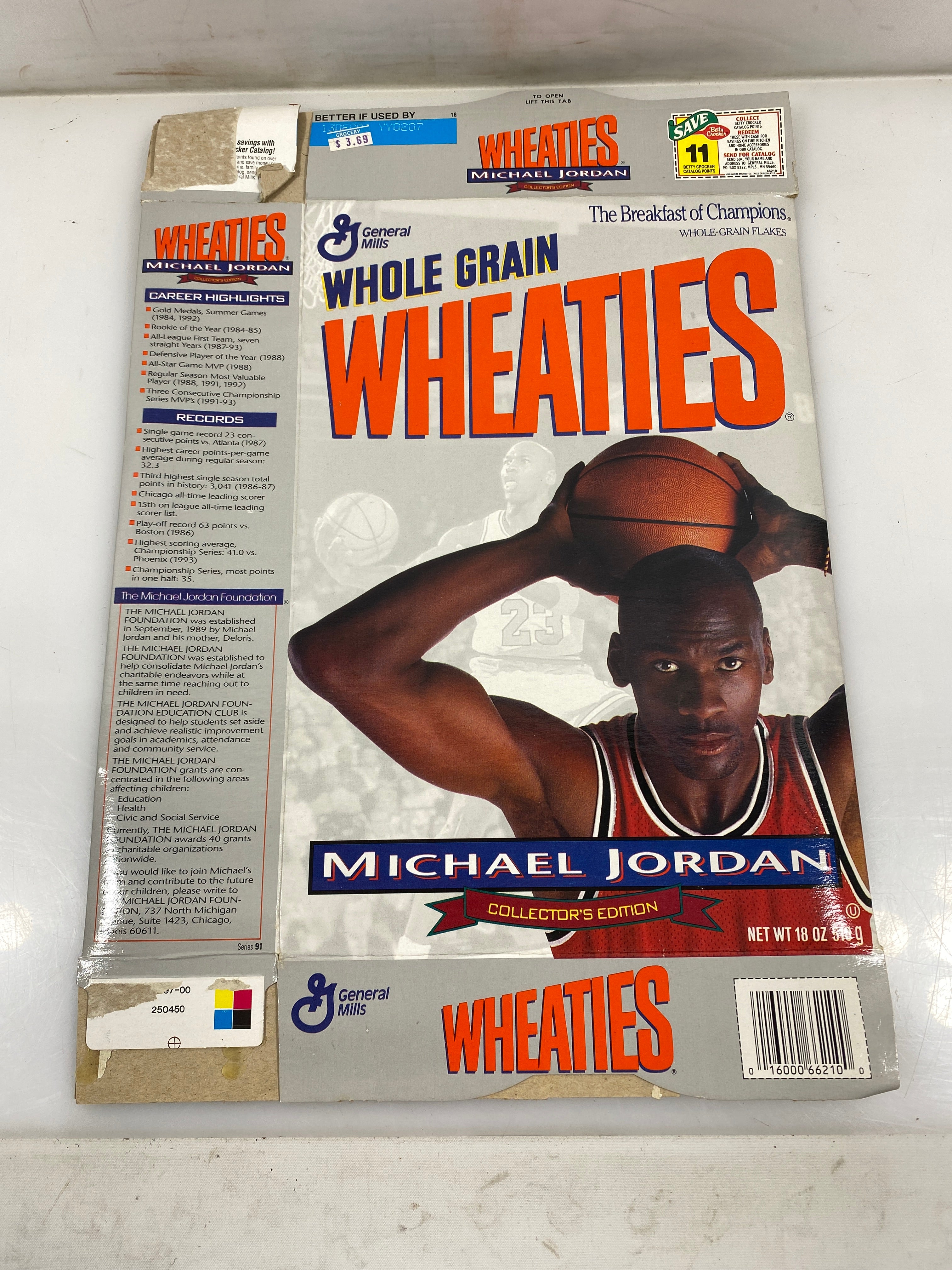 General Mills Whole Grain Wheaties Collector's Edition Michael Jordan Empty Cereal Box