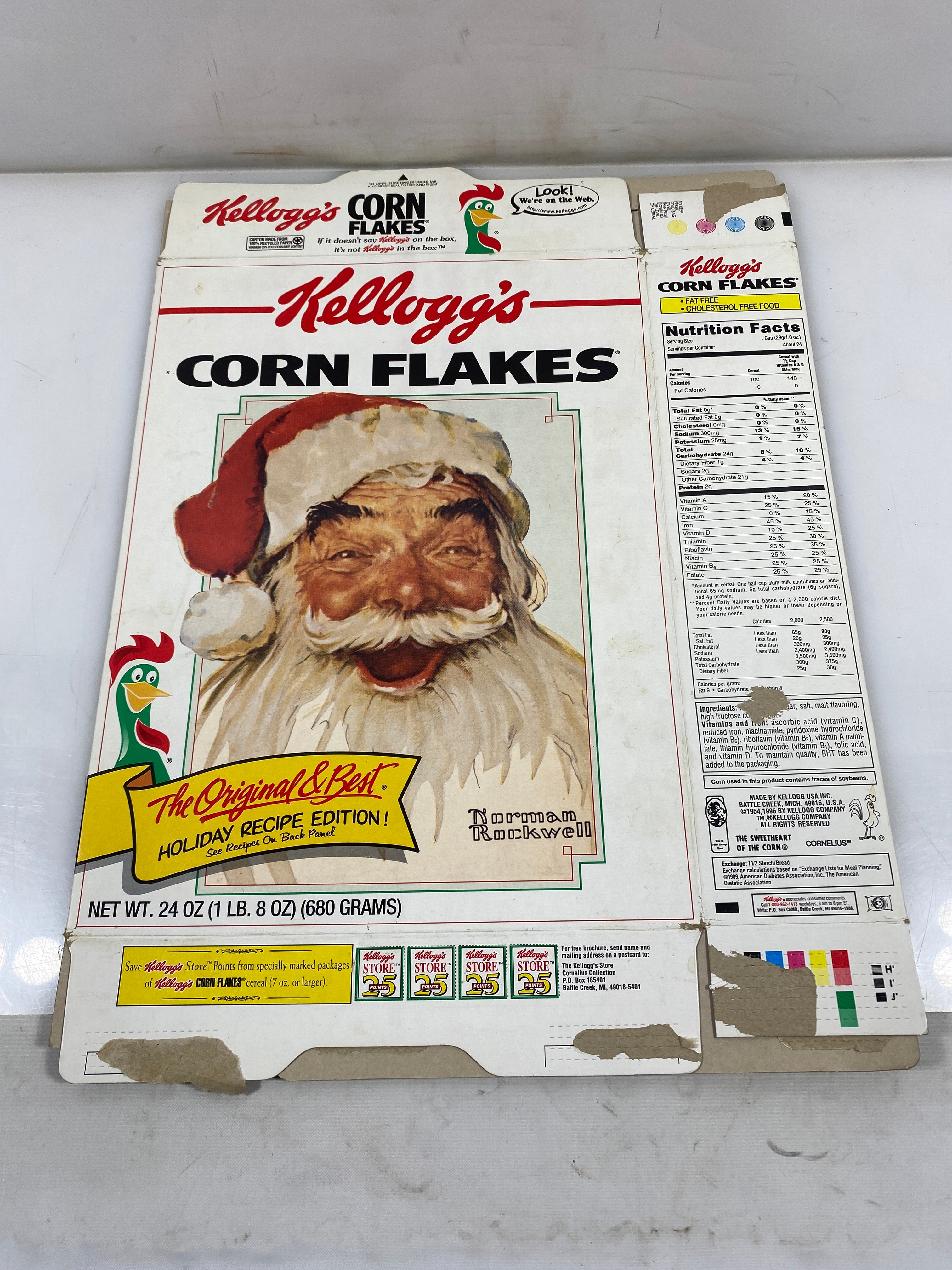 Kellogg's Corn Flakes Santa and Holiday Recipe Edition Empty Cereal Box
