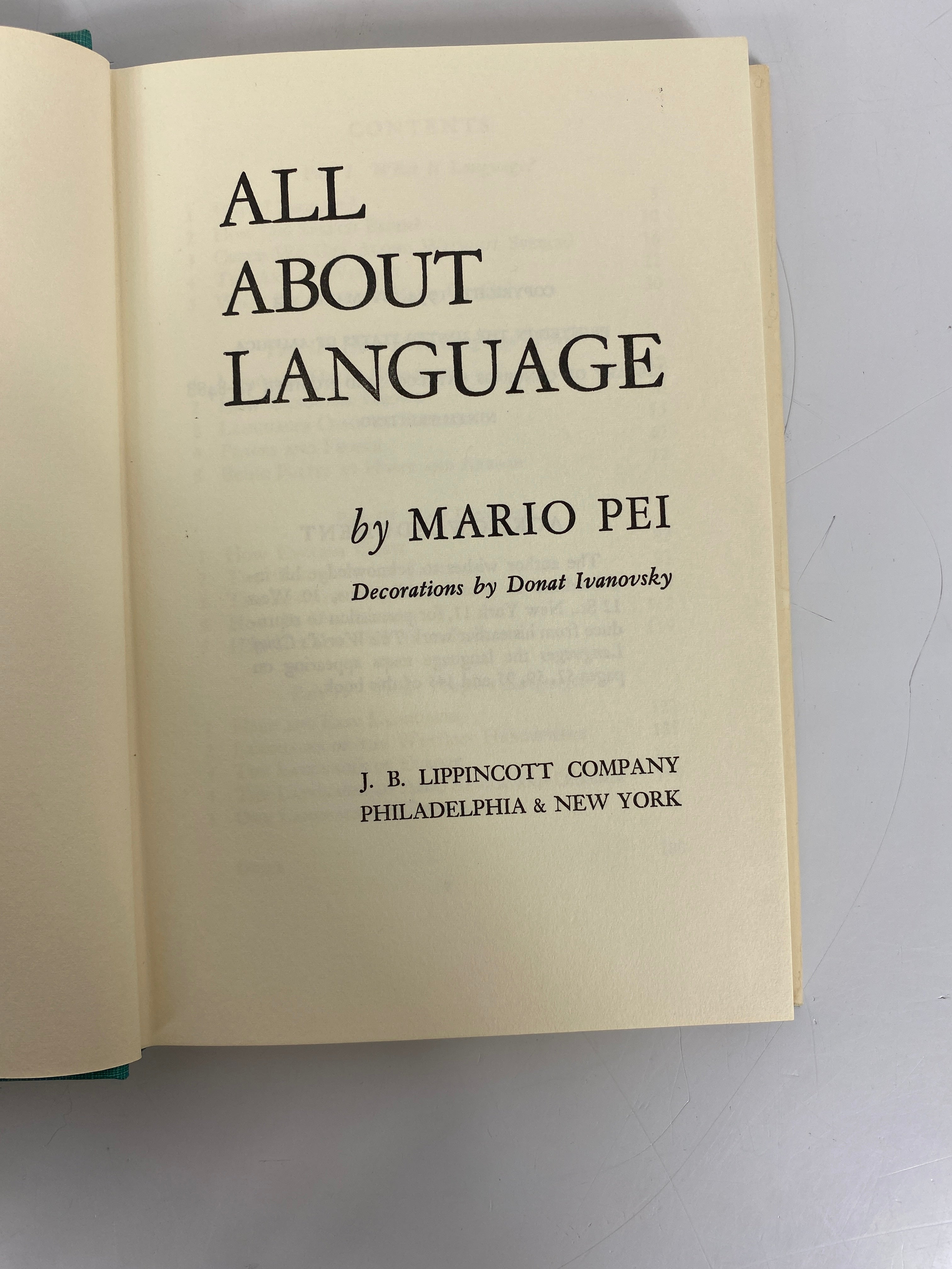 All About Language by Mario Pei 1954 9th Printing Vintage HC DJ