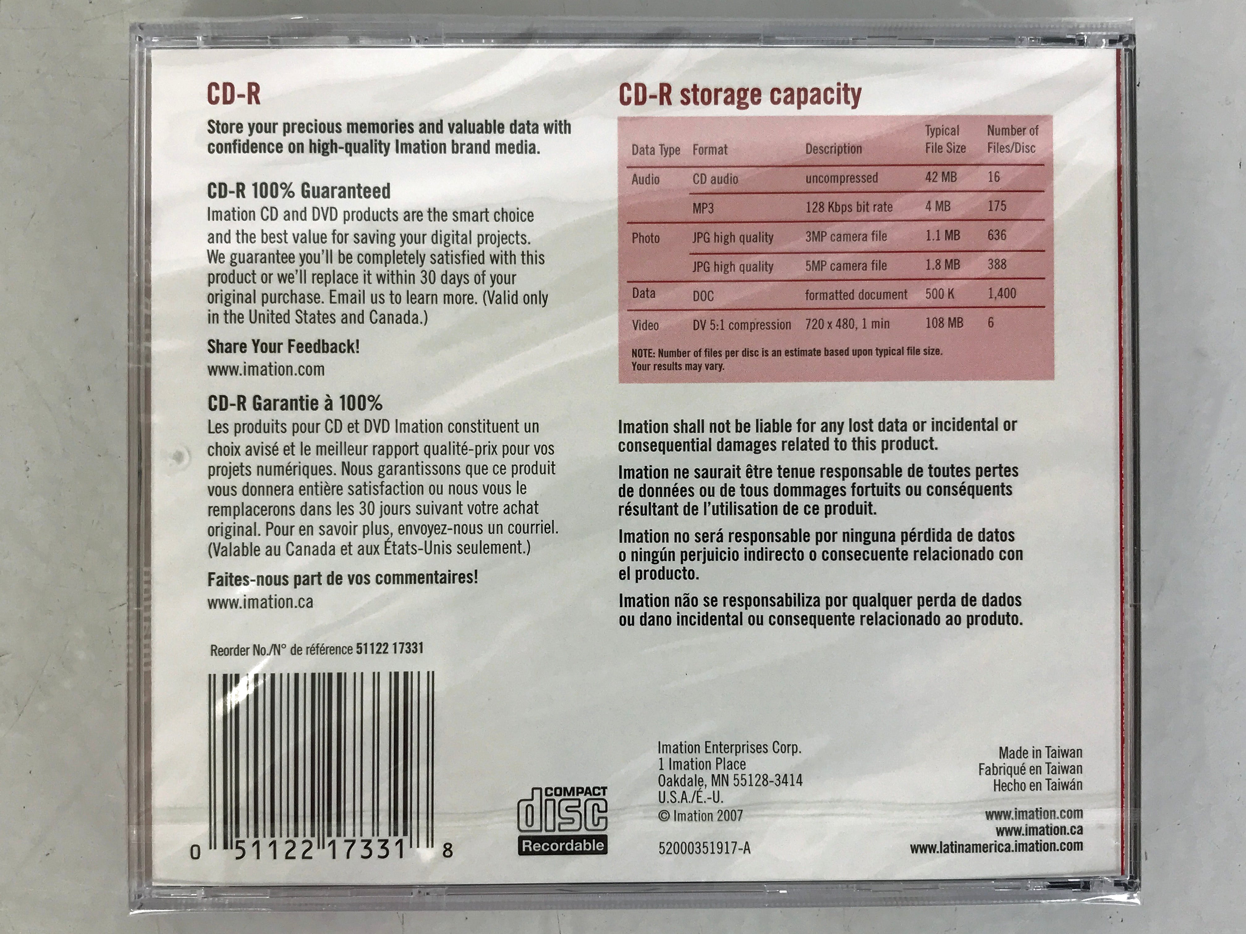 Imation 700MB CD-R Writable Compact Disc