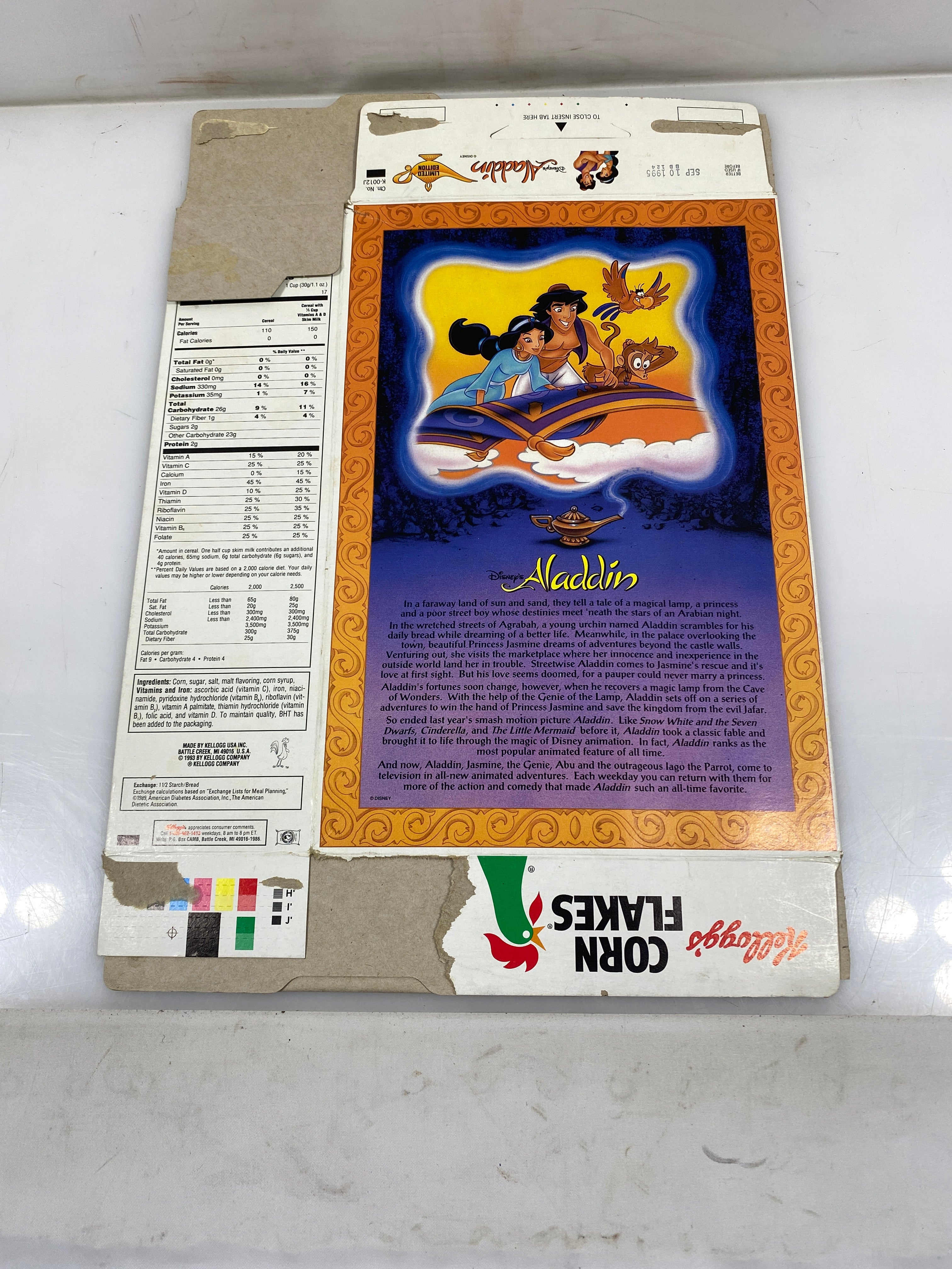 Kellogg's Corn Flakes Limited Edition Disney Aladdin Empty Cereal Box