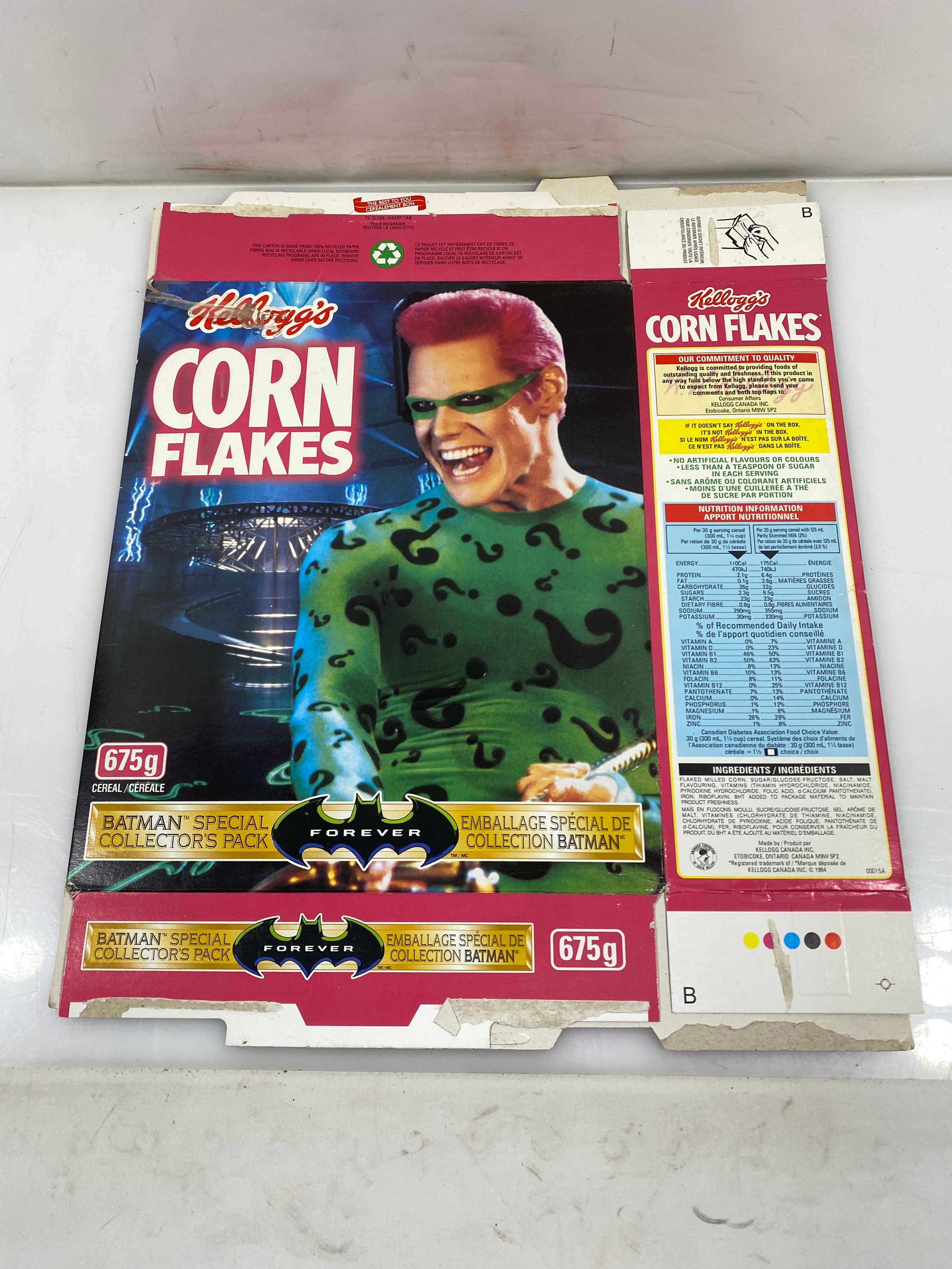 Kellogg's Corn Flakes Batman's Forever The Riddler Empty Cereal Box