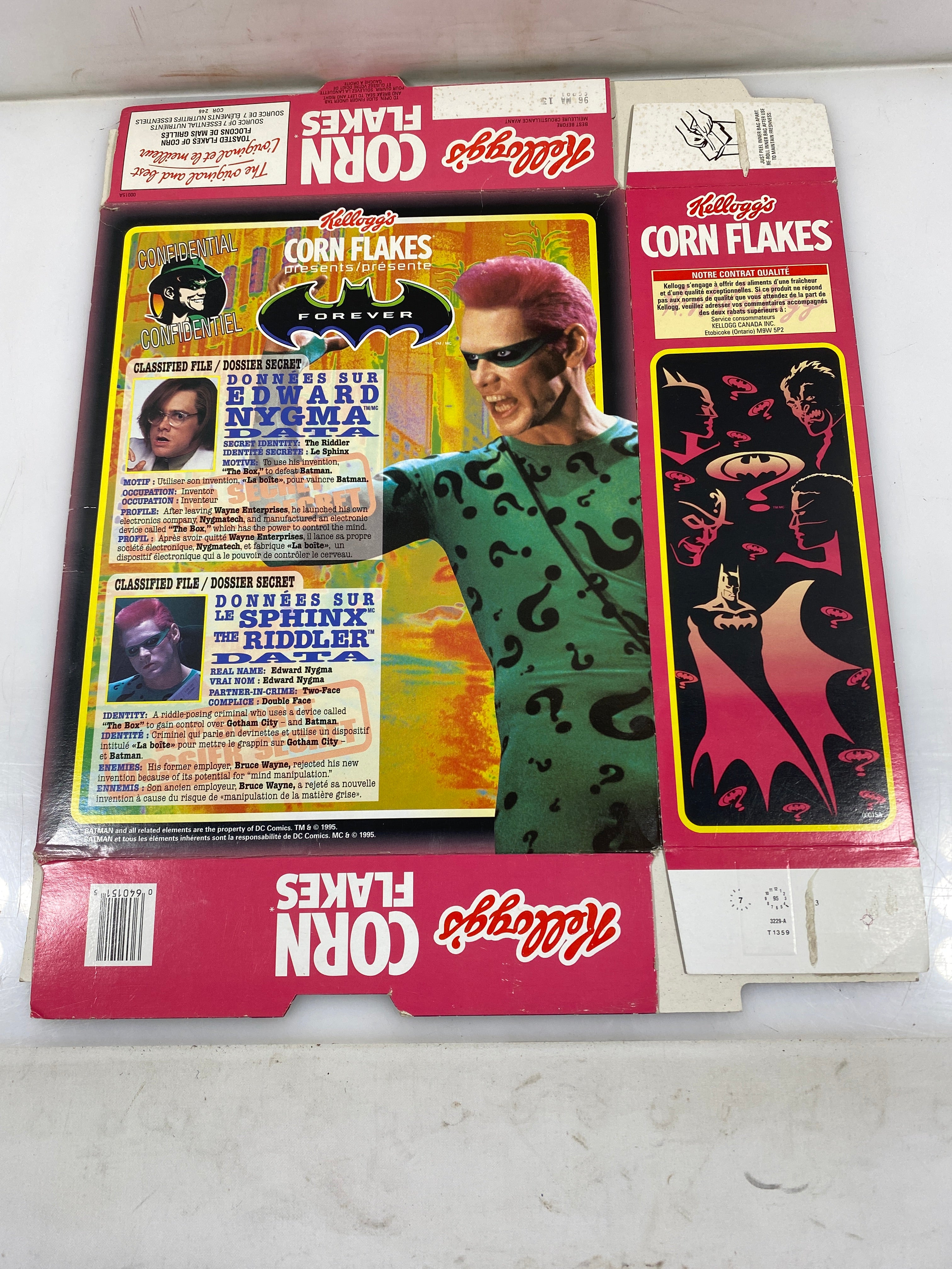 Kellogg's Corn Flakes Batman's Forever The Riddler Empty Cereal Box