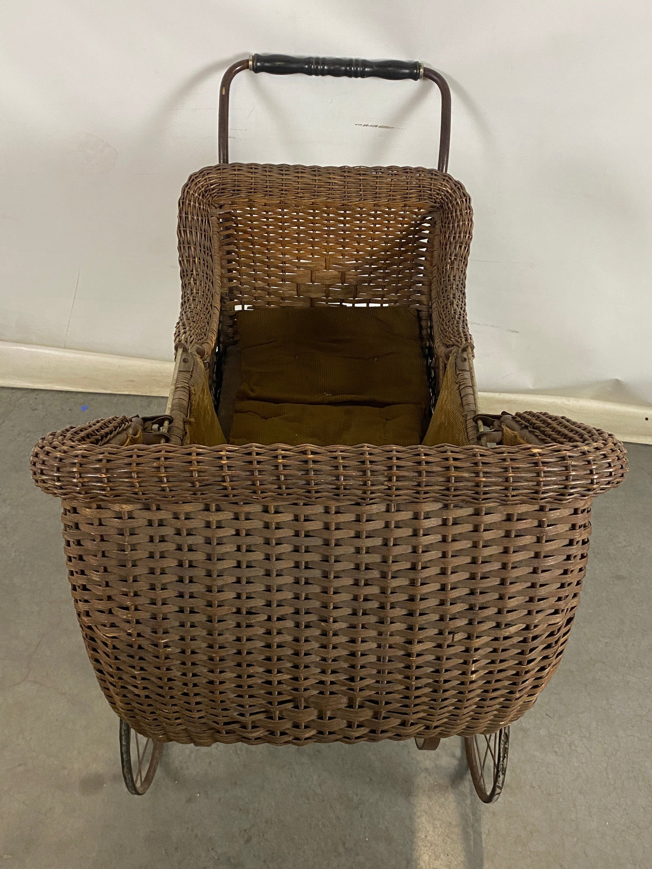 Antique Brown Wicker Woven Baby Carriage
