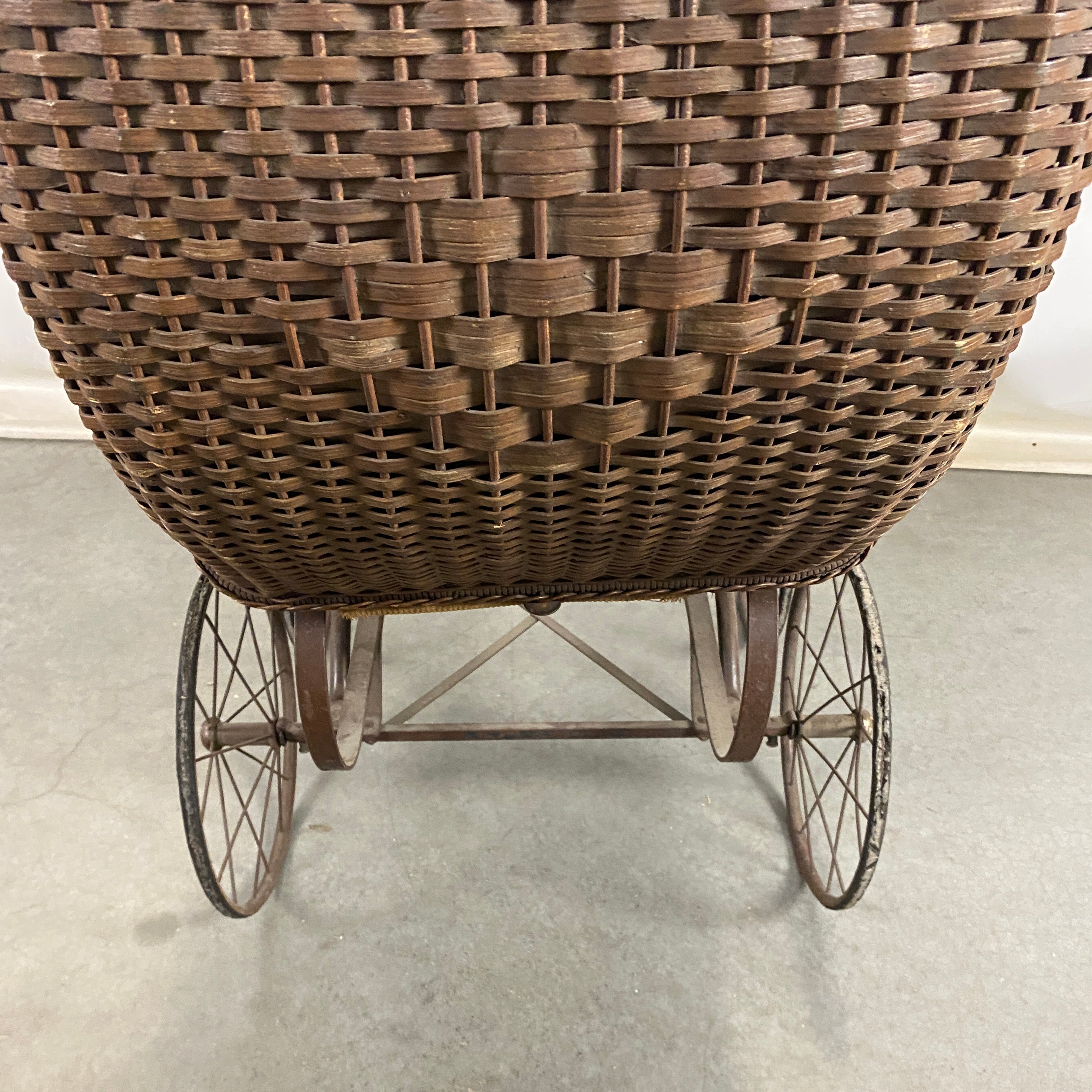 Antique Brown Wicker Woven Baby Carriage