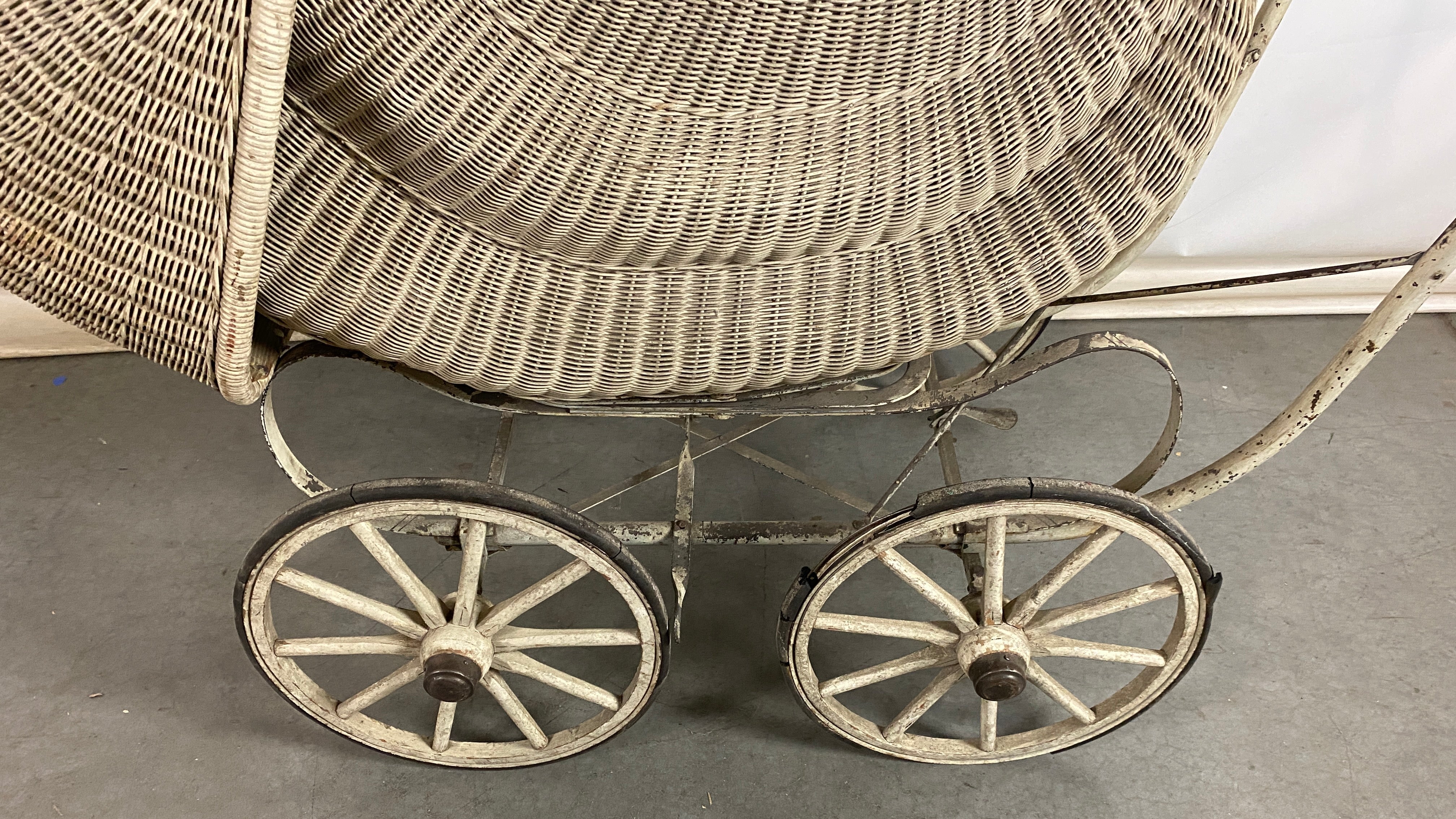 Antique White Wicker Woven Baby Carriage
