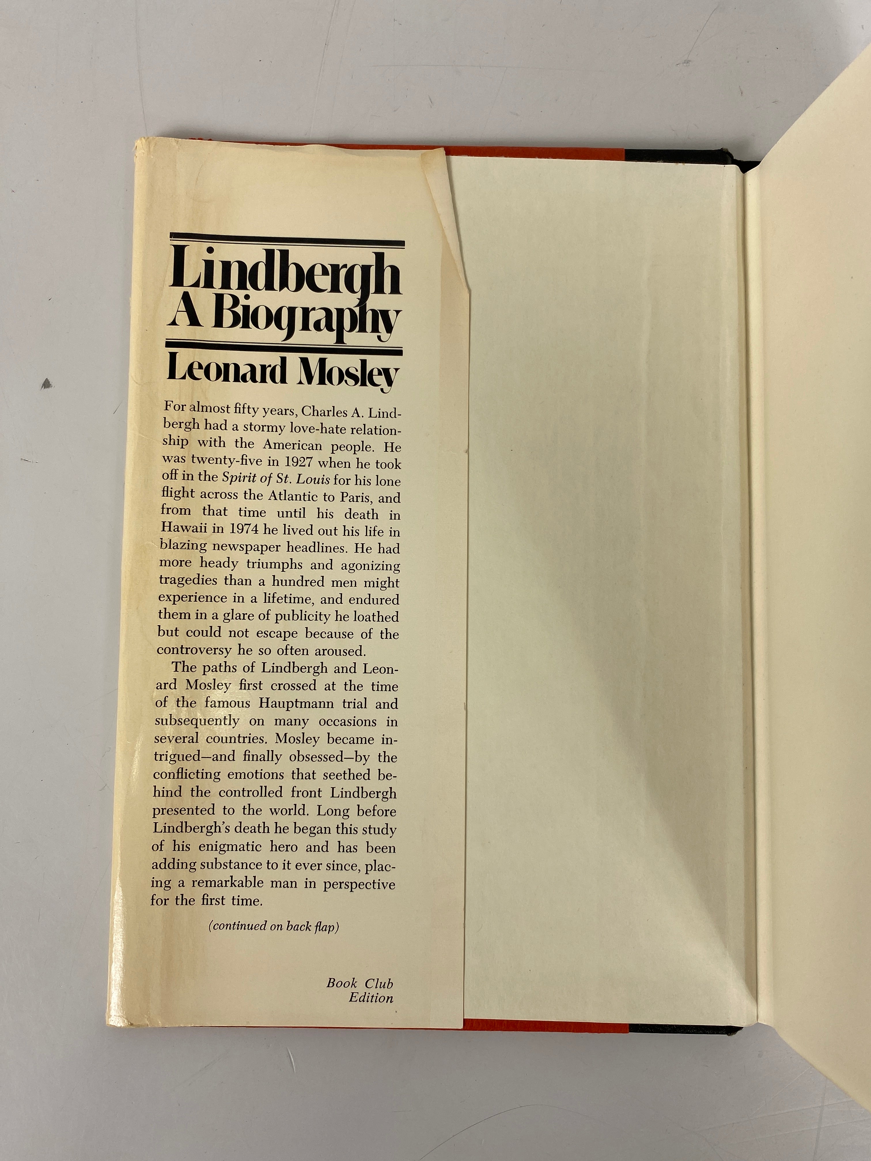 Lindbergh A Biography by Mosley 1976 BCE HCDJ w Ephemera