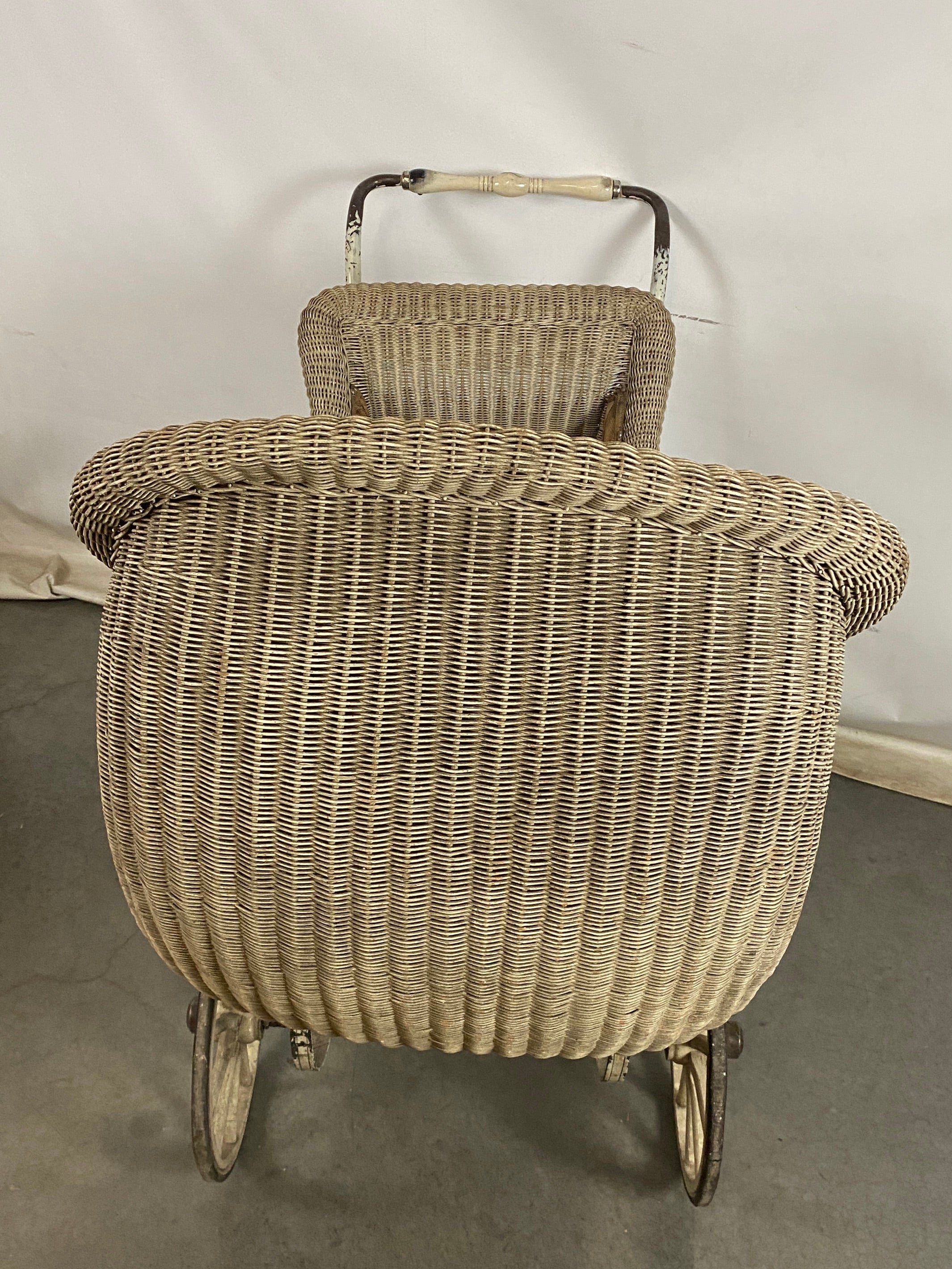 Antique White Wicker Woven Baby Carriage