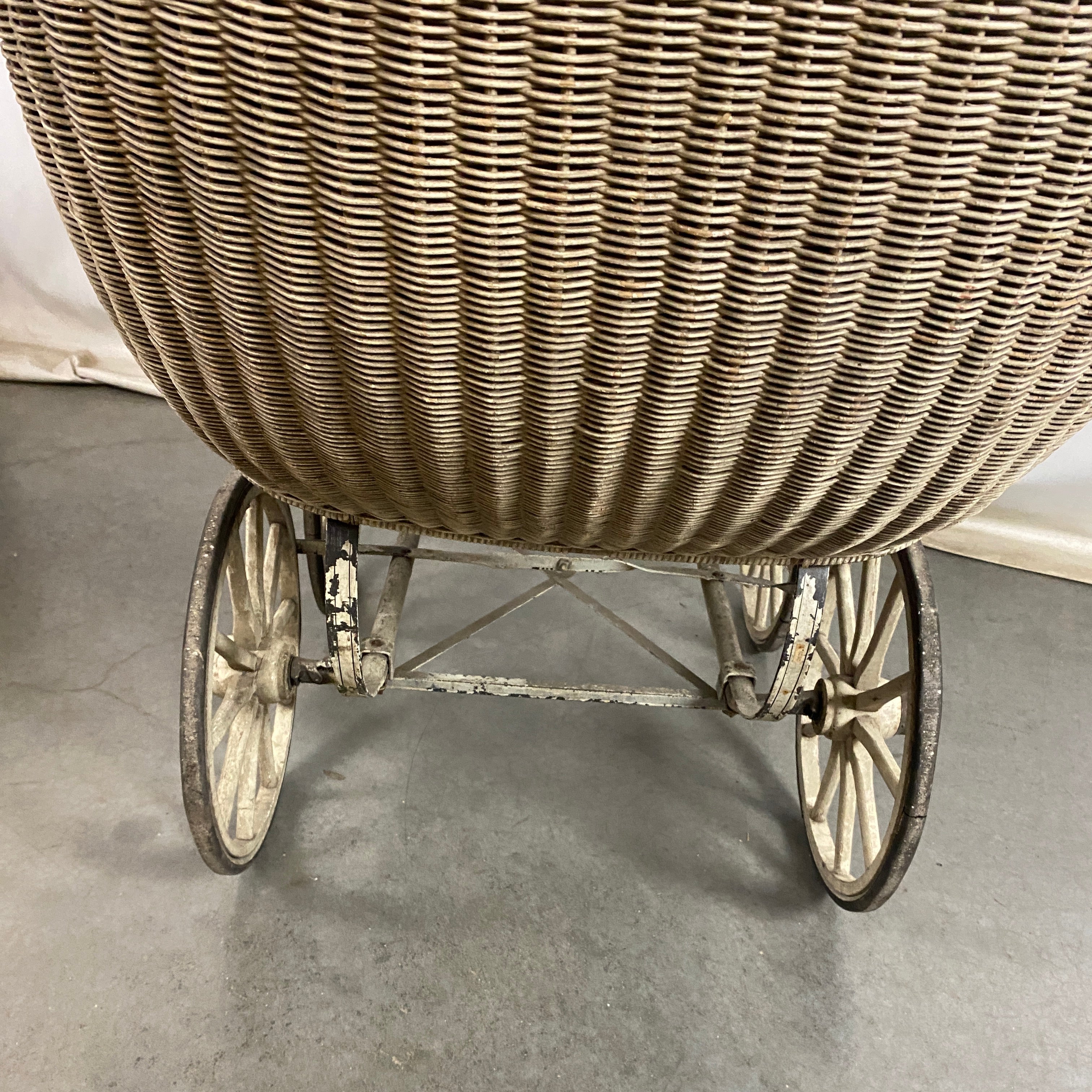 Antique White Wicker Woven Baby Carriage