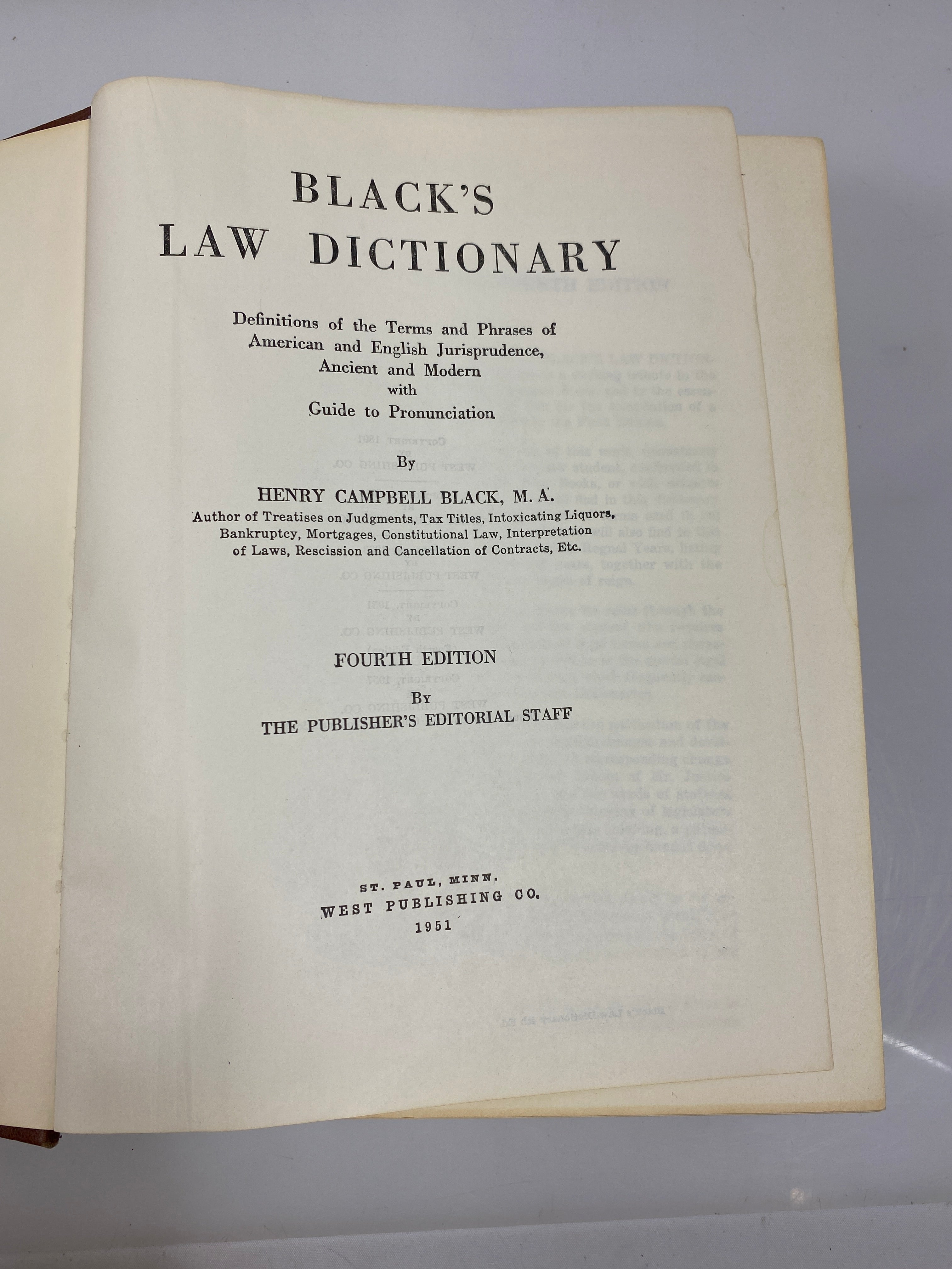 Black's Law Dictionary by Henry C. Black 4th Ed. 1951 HC