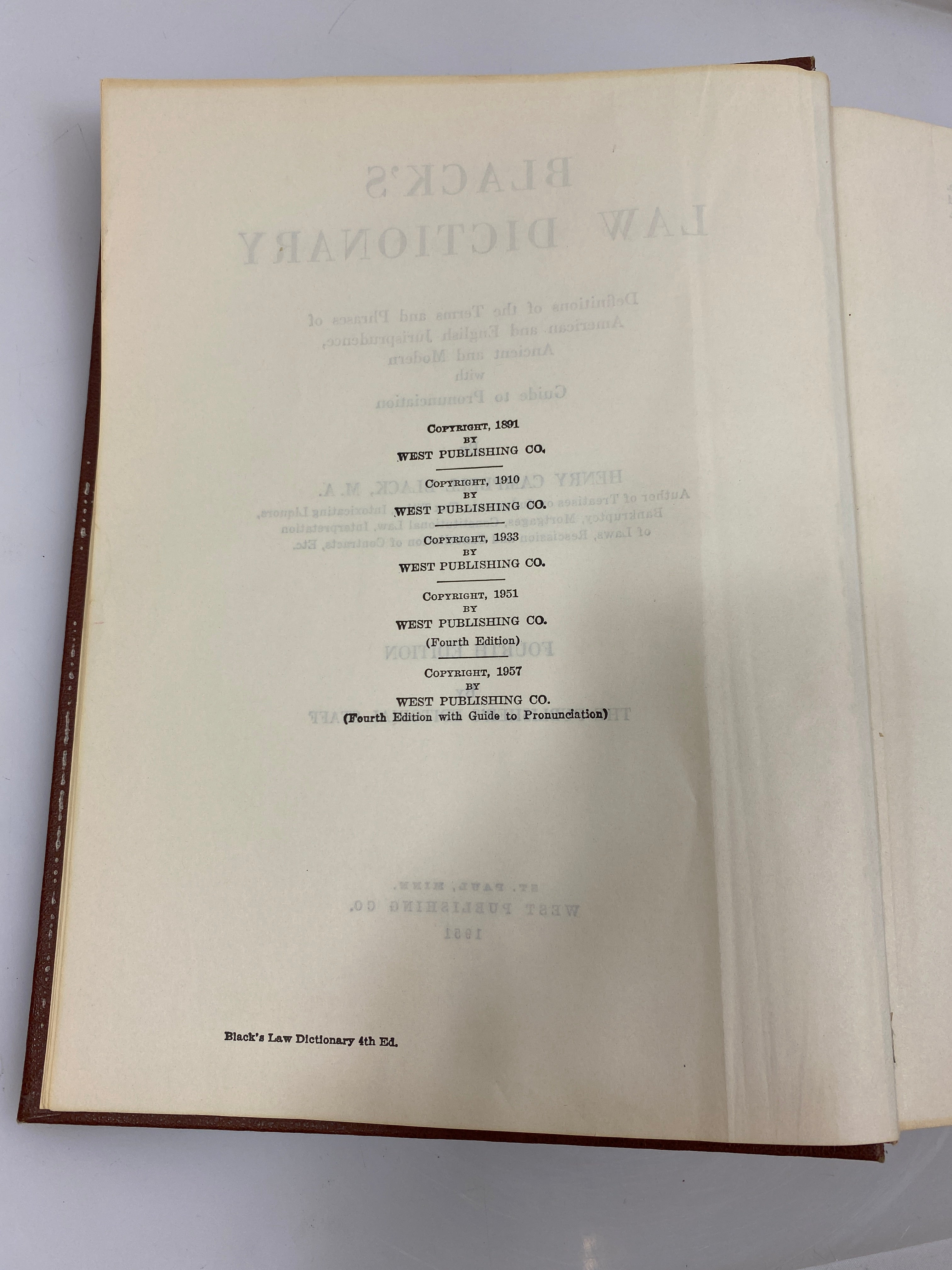 Black's Law Dictionary by Henry C. Black 4th Ed. 1951 HC