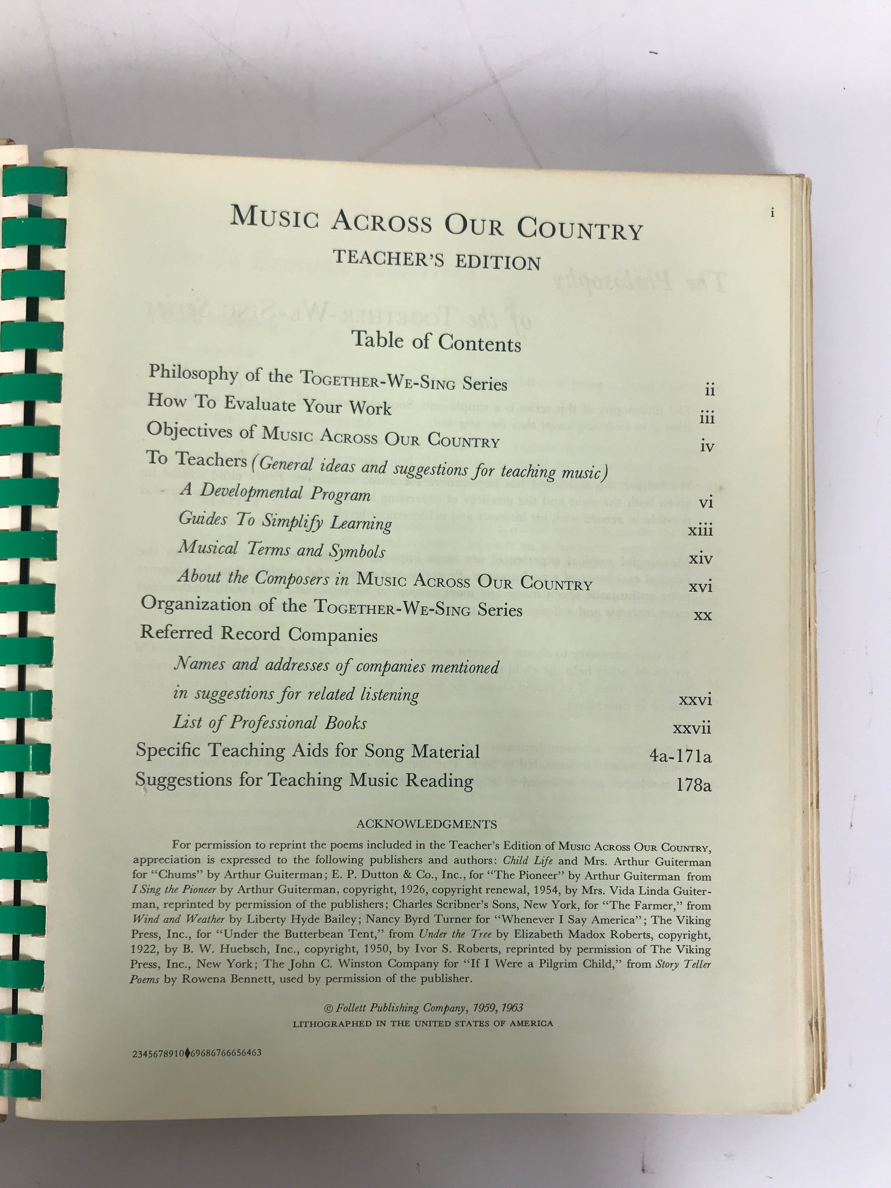 2 Teacher's Ed Music Books (1963) Through the Year/Across Our Country Spiral HC