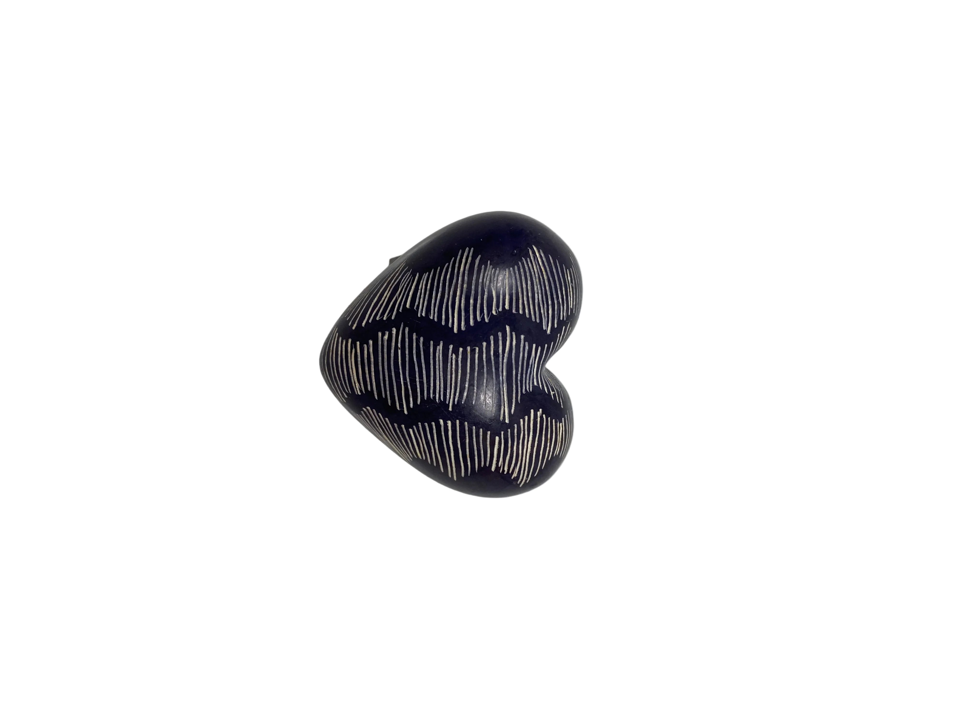 Handmade Ceramic Heart w/ White Linear Pattern