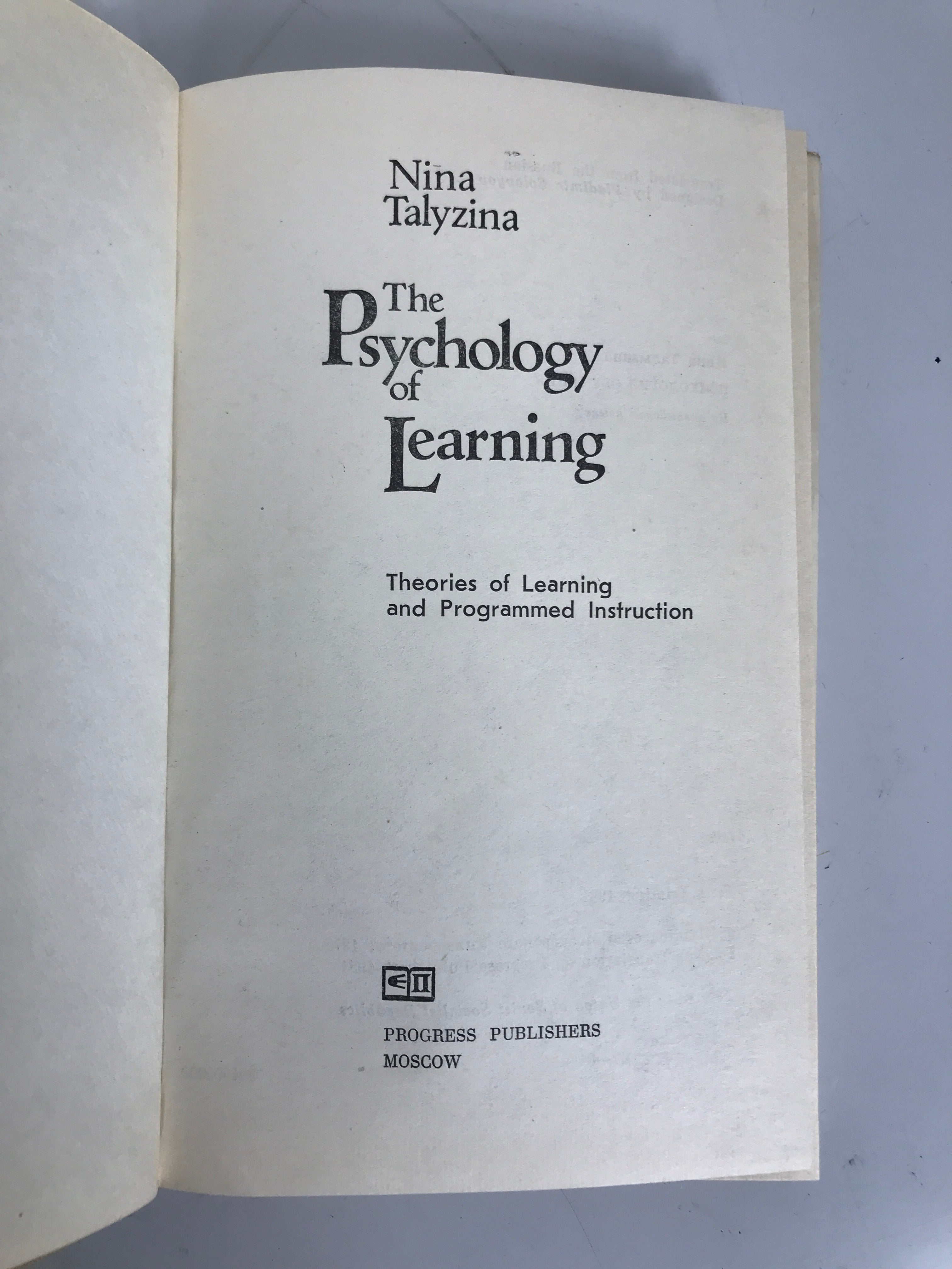 The Psychology of Learning Nina Talyzina 1981 1st Print HCDJ