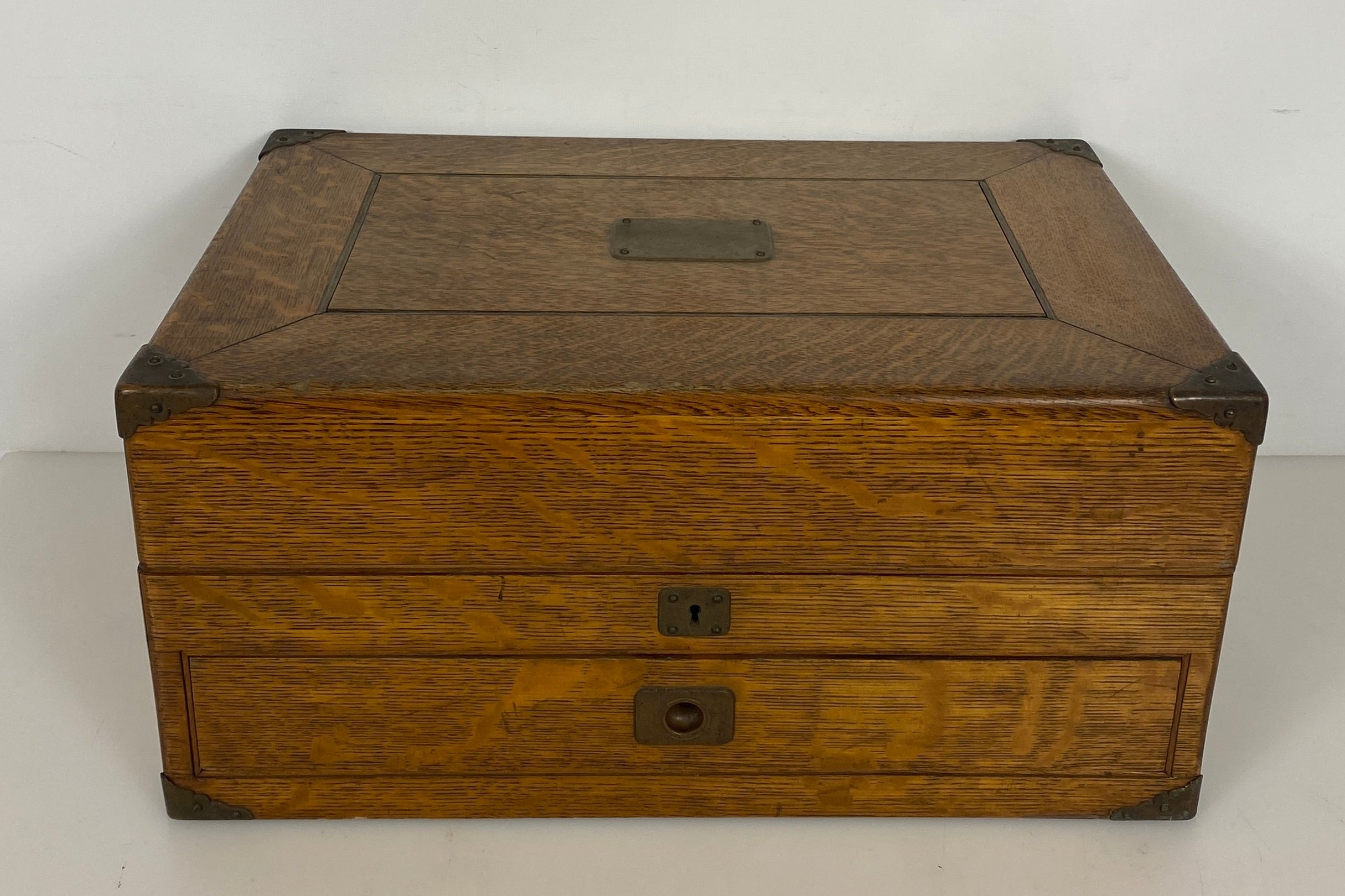 Antique Light Wooden Silverware Box w/ Drawer on Bottom