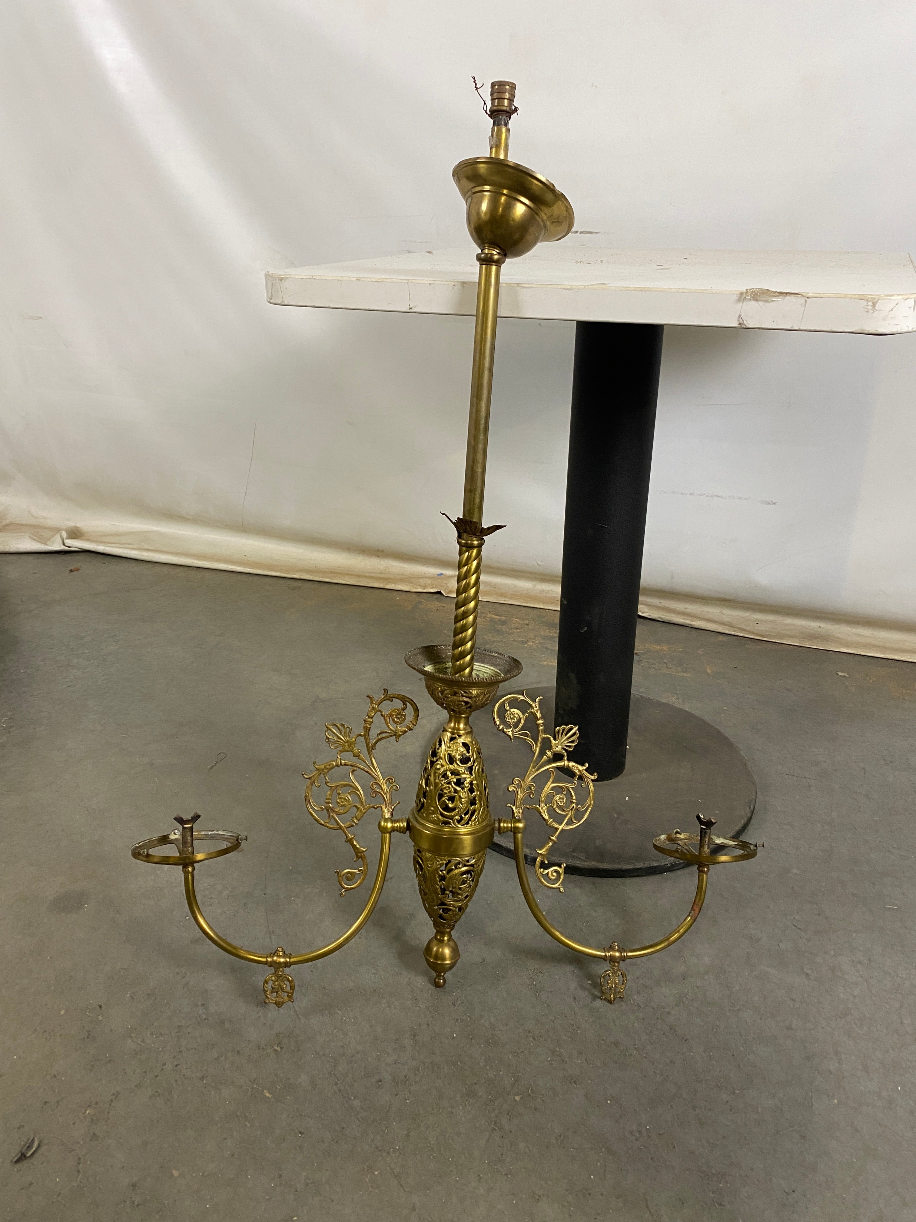 Antique Kvitz Farmhouse Brass Gas Light Fixture