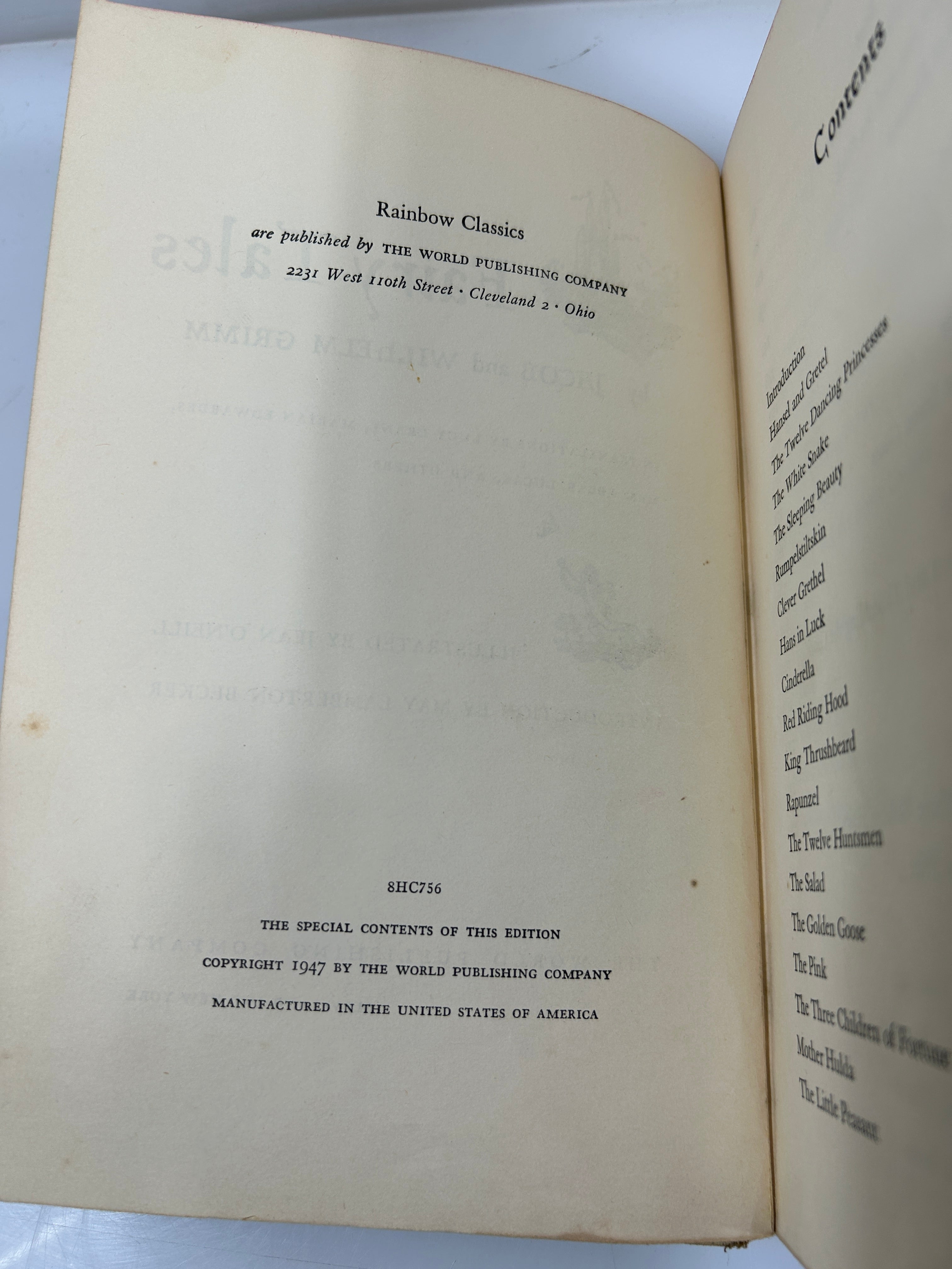 Fairy Tales by the Bros Grimm World Publishing Press/Rainbow Classics 1947 HC