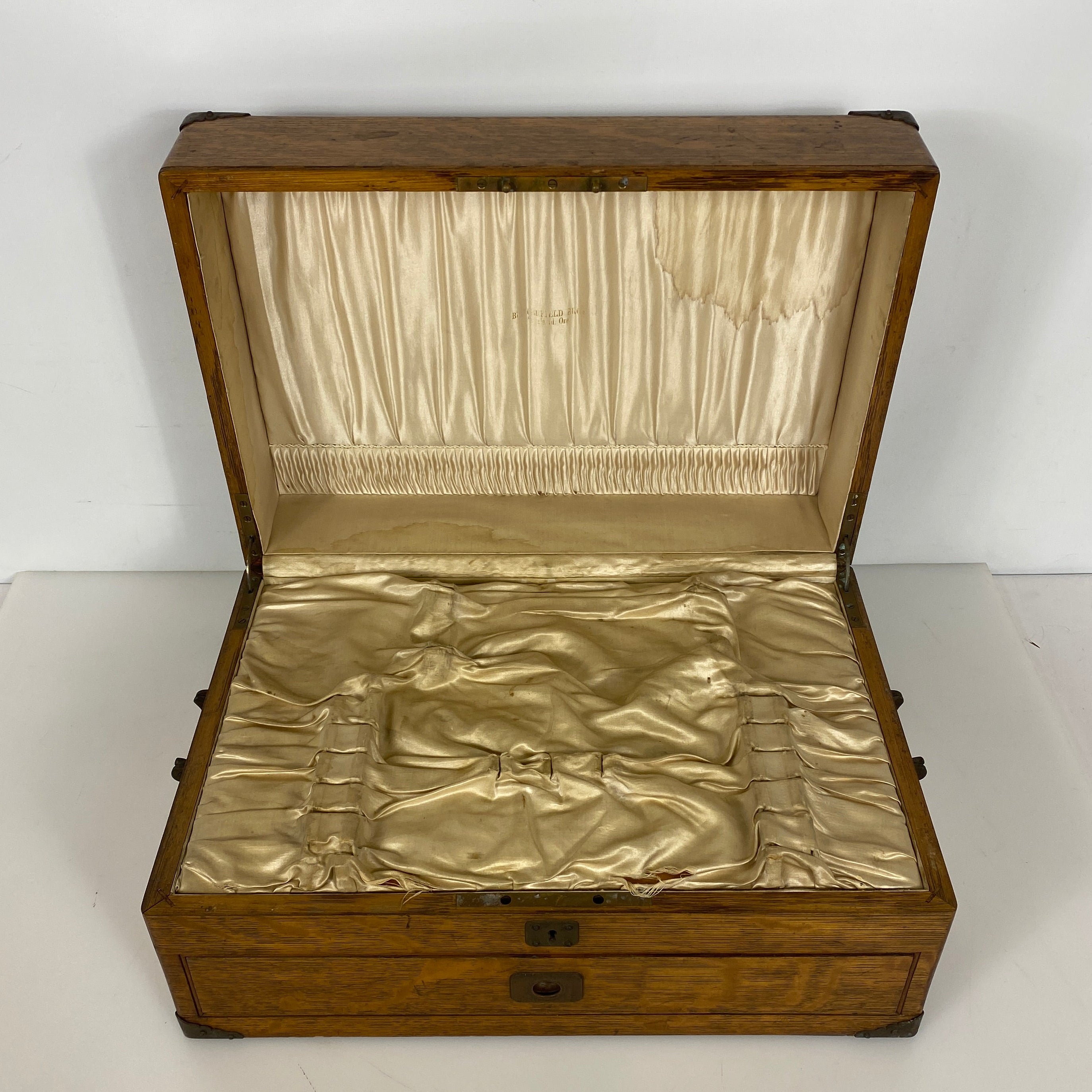 Antique Light Wooden Silverware Box w/ Drawer on Bottom