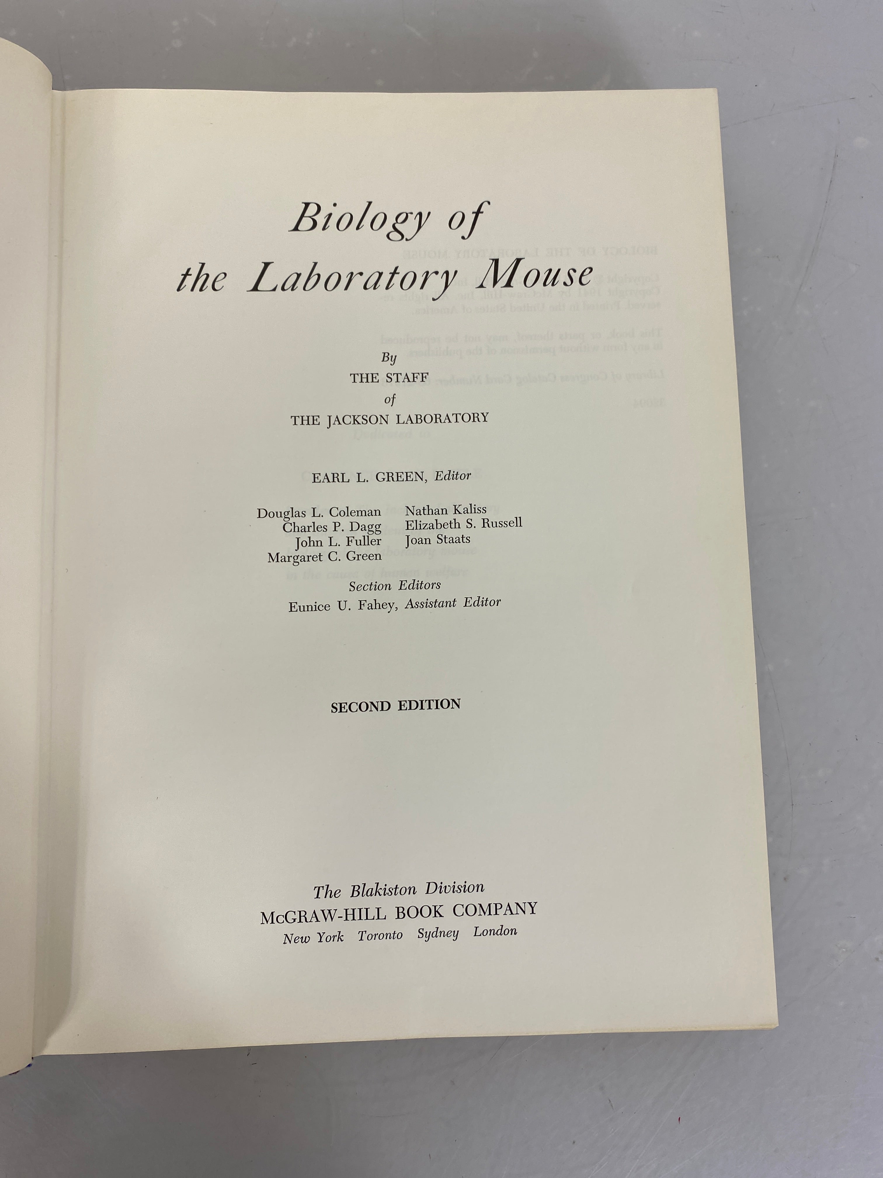 Biology of the Laboratory Mouse Second Edition 1966 The Jackson Laboratory HC DJ